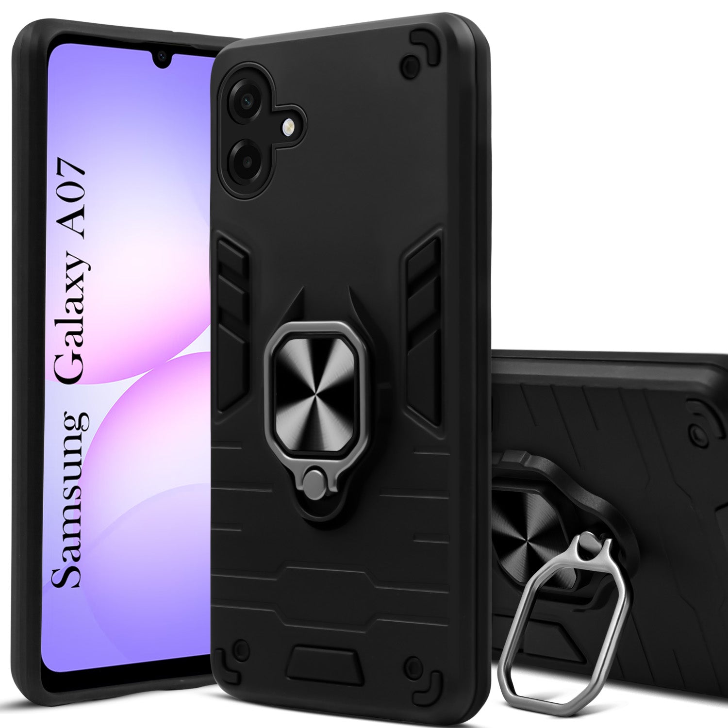 For Samsung Galaxy A07 5G  Back Cover Case (Shockproof Dual Layer Polycarbonate |Ring Holder Kickstand)