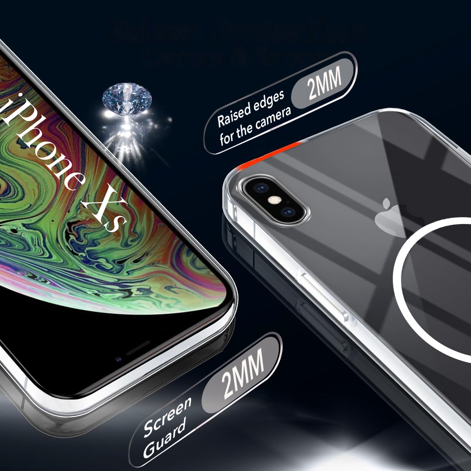 For Apple iPhone Xs Back Cover Case (Crystal Clear Case | MagSafe Wireless Charging Support | Hard Anti Yellow | Camera Protection Bump)