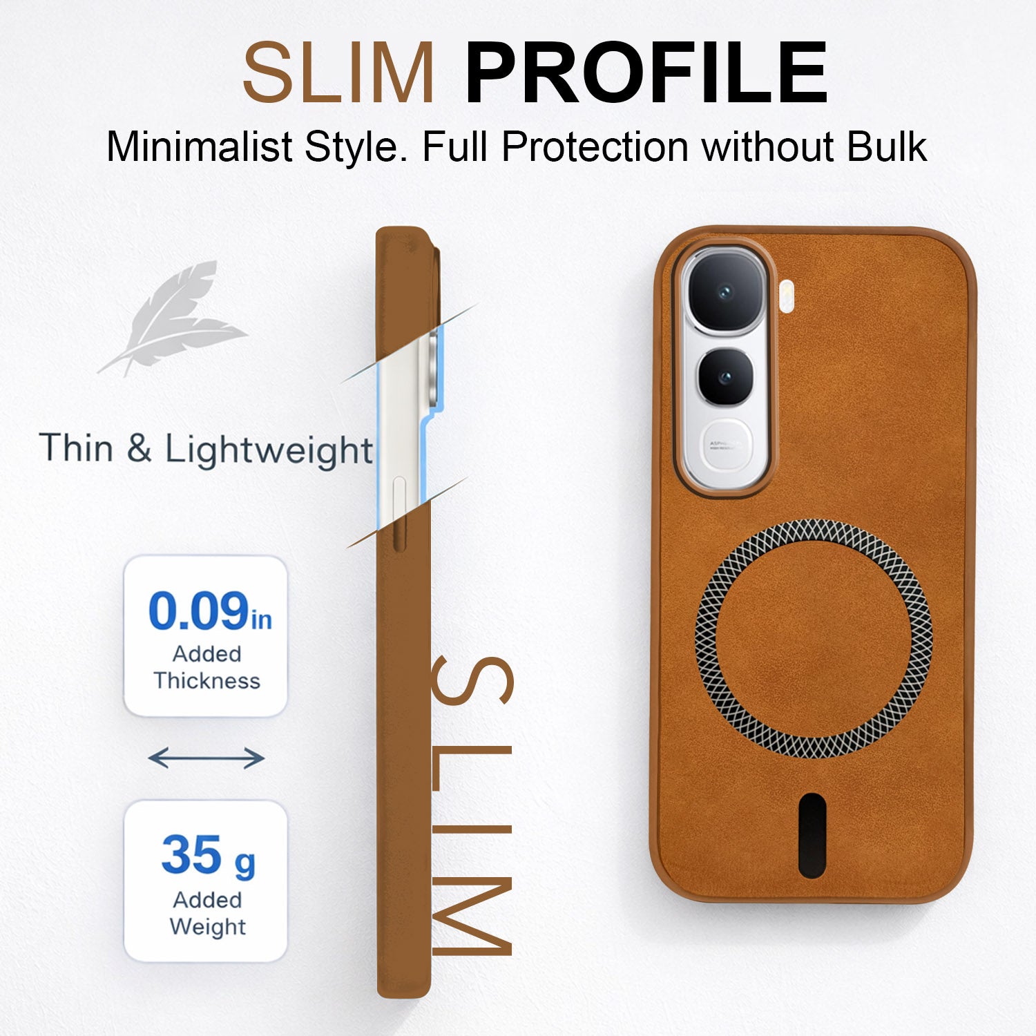 For Vivo Y400 Back Cover Case Leather Finish (MagSafe Compatible Wireless Charging | Soft Touch | Camera Bump Protection)
