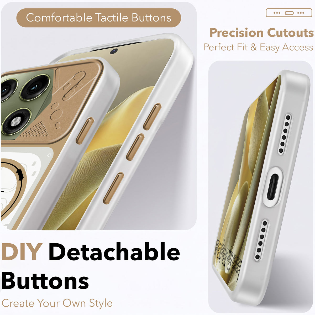 For Motorola Edge 70 Pro | Edge 70 Pro Plus Metallic Back Cover Case (Metallic Camera Protection & Buttons | Translucent Milky Shade | Hard Polycarbonate)