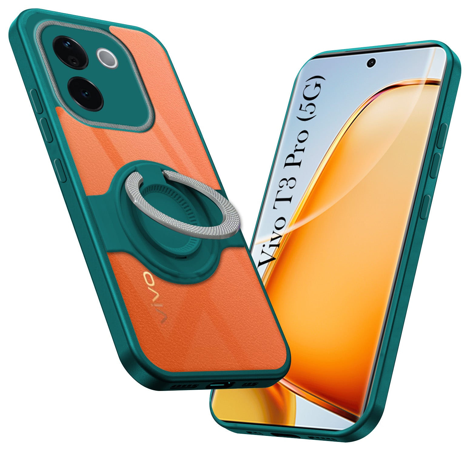 For Vivo T3 Pro Back Cover Case with stand (Built-in Ring Holder Kickstand | Lifetime Anti Yellow | Camera Protection)