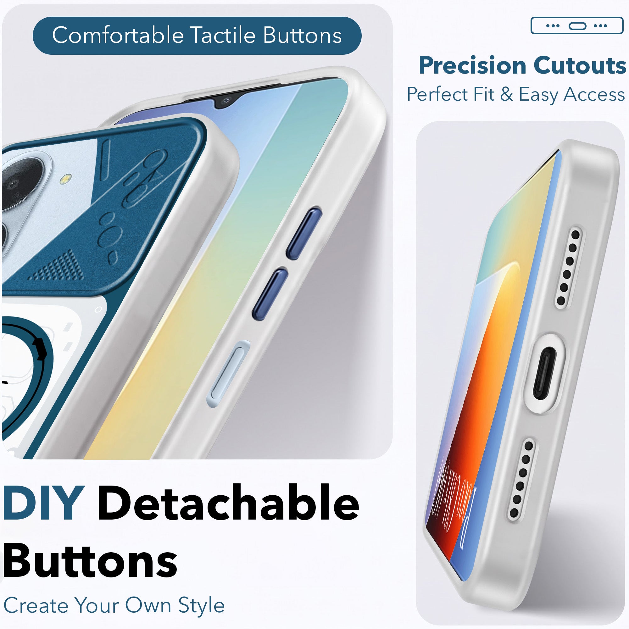 For Poco C81x Metallic Back Cover Case (Metallic Camera Protection & Buttons | Translucent Milky Shade | Hard Polycarbonate)