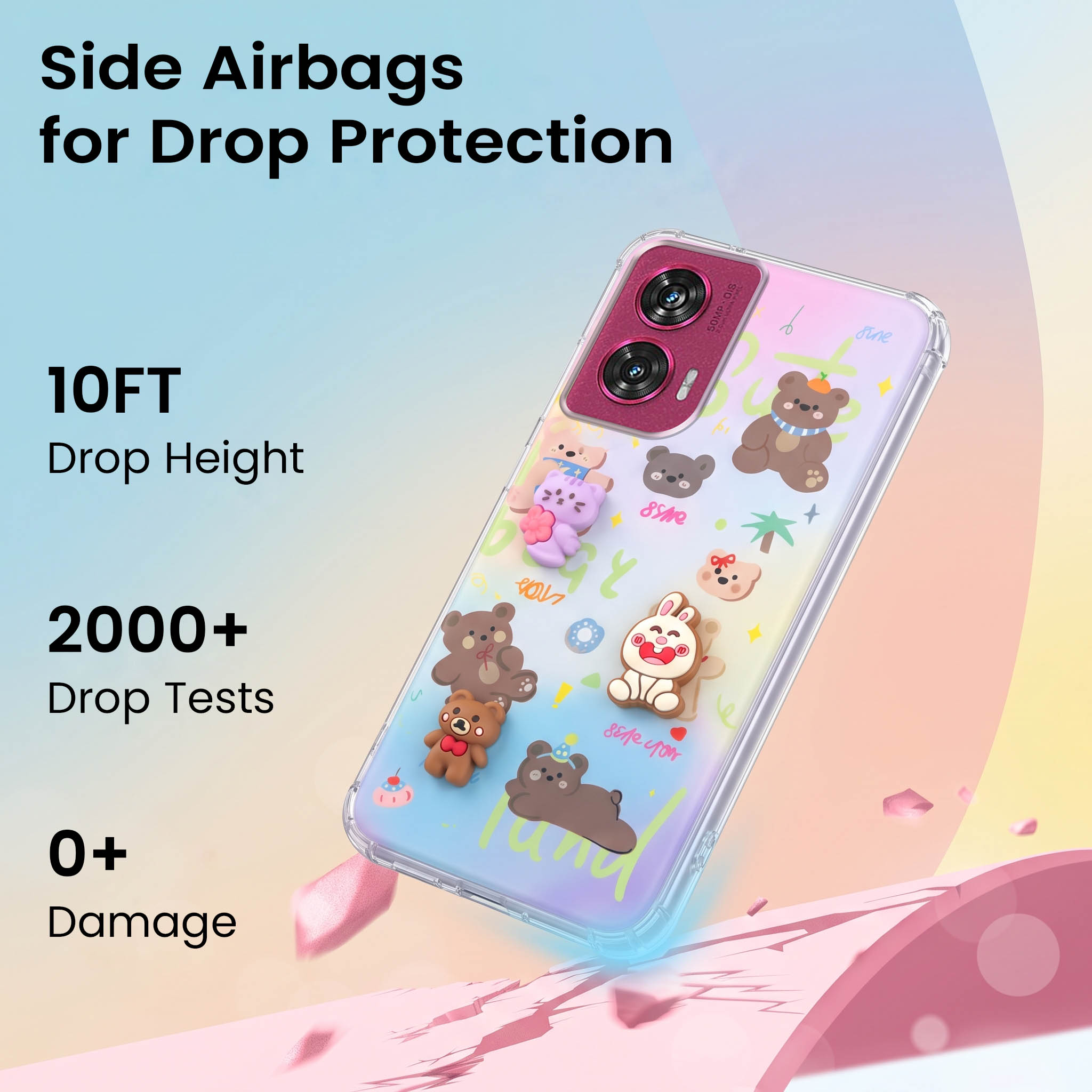 For Motorola Moto Edge 50 Fusion Back Cover Case (3D Cute Cartoons | Hard Back Side Soft | Matte Premium Finish | HD Printing)