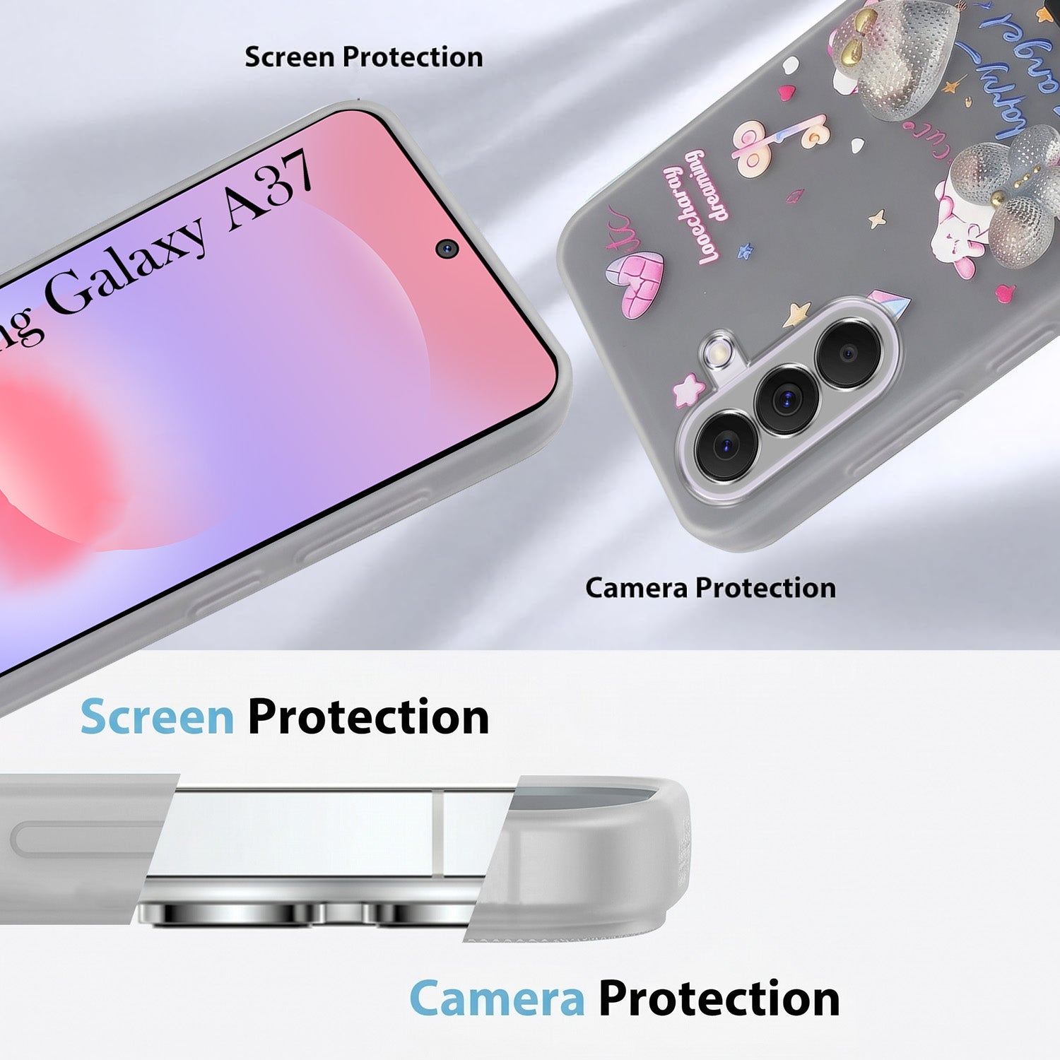 For Samsung Galaxy A37 5G Back Cover Case (3D Cute Heart Strap Holder | Camera Protection | Designer Girls Print)