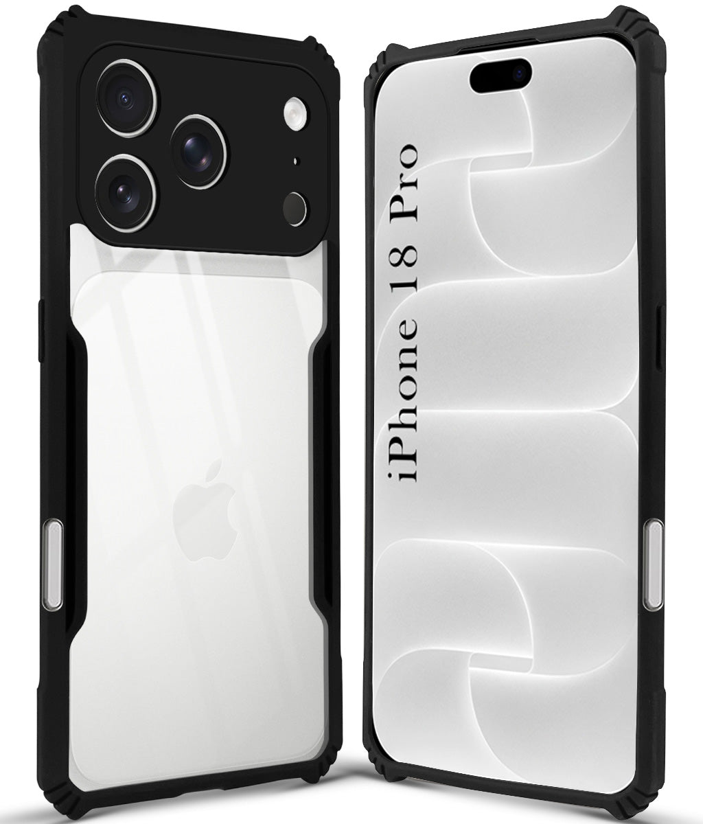 For Apple iPhone 18 Pro Back Cover Case Hybrid (Shockproof with Polycarbonate Clear Panel | Professional Black)