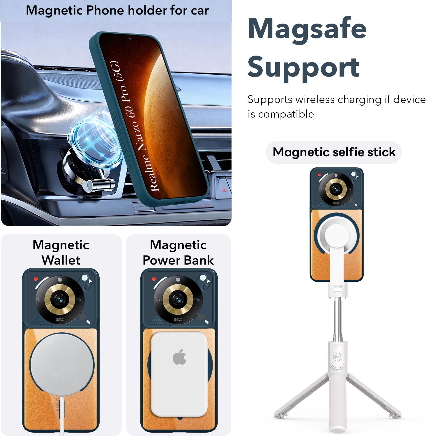 For Realme Narzo 60 Pro Back Cover Case Lifetime Anti-Yellow Clear (Camera Protection | Side Grip | Wireless MagSafe Compatible)