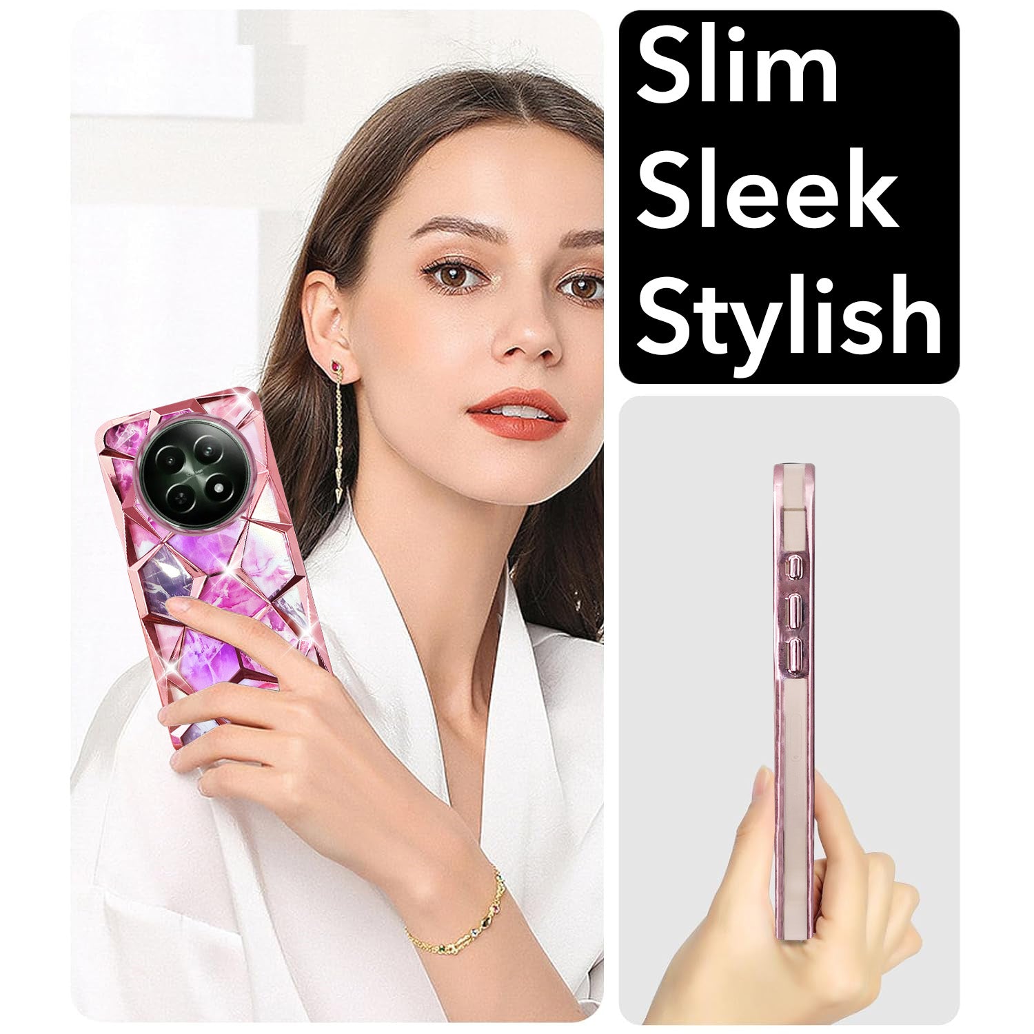 For Realme 12 | Realme 12X Back Cover Case( Dual Design Glitter Sparkle and Detachable Diamond Print Case | Soft and Flexible)