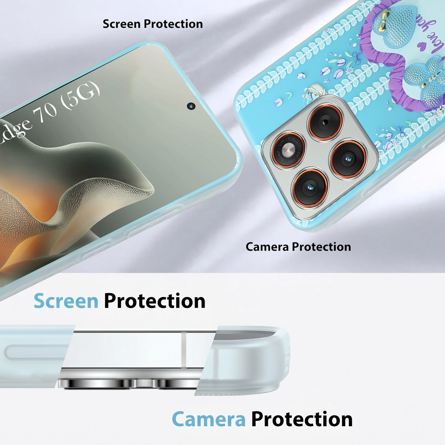 For Motorola Moto Edge 70 Back Cover Case (3D Cute Heart Strap Holder | Camera Protection | Designer Girls Print)