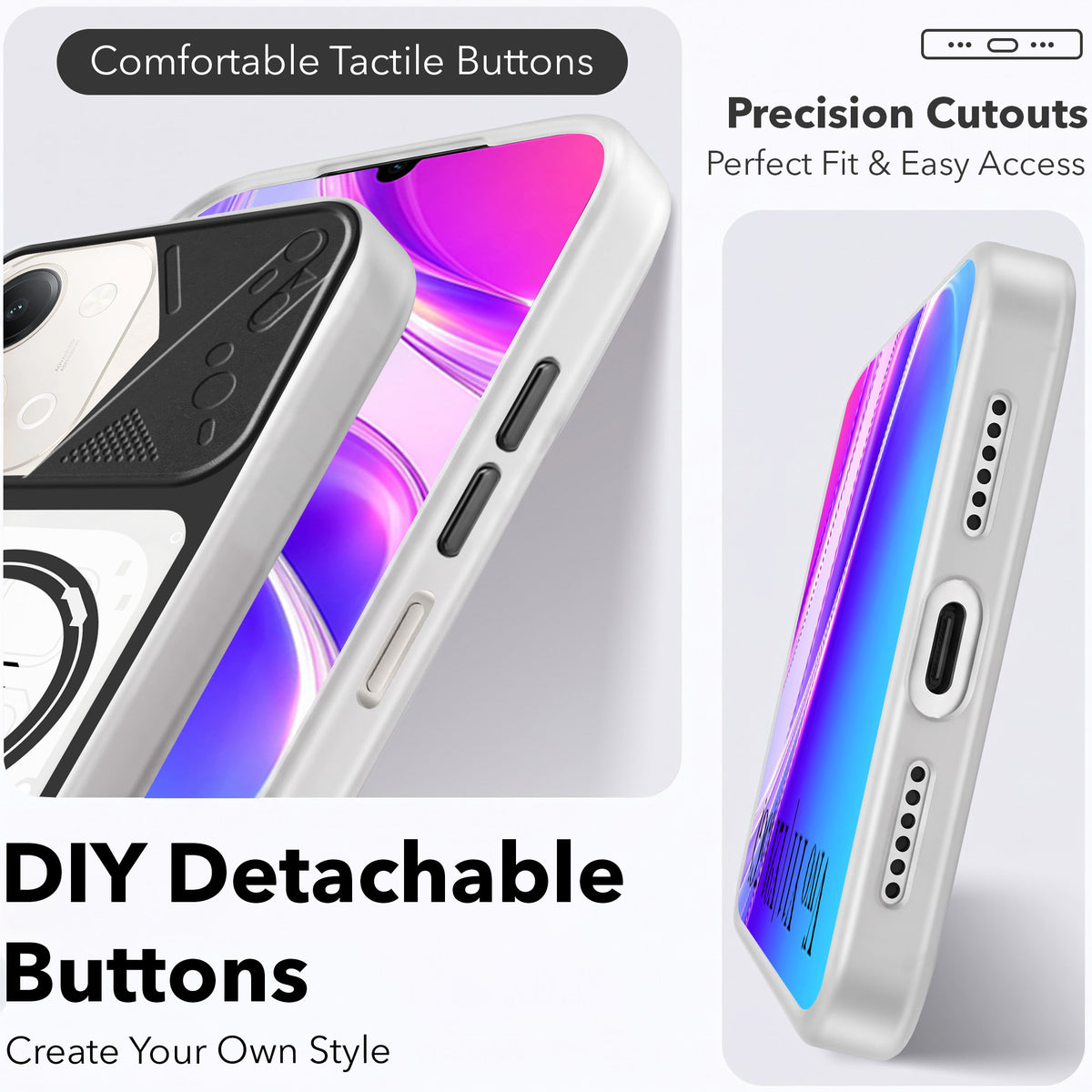 For Vivo Y11 | Vivo Y21 5G Metallic Back Cover Case (Metallic Camera Protection & Buttons | Translucent Milky Shade | Hard Polycarbonate)