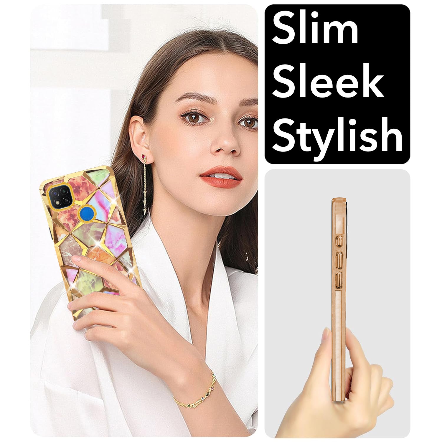 For Redmi 9C Back Cover Case (Dual Design Glitter Sparkle and Detachable Diamond Print Case | Soft and Flexible)