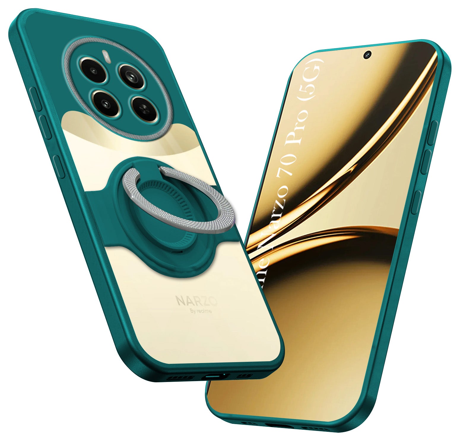 For Realme Narzo 70 Pro Back Cover Case with stand (Built-in Ring Holder Kickstand | Lifetime Anti Yellow | Camera Protection)