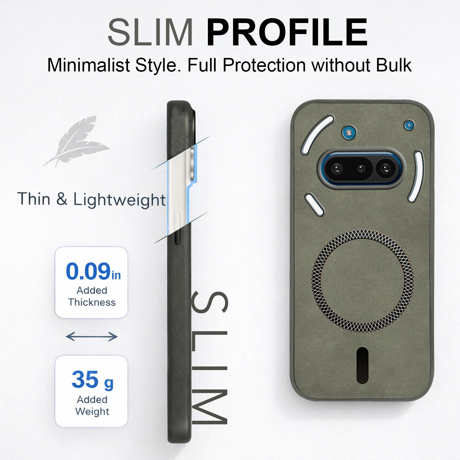 For Nothing Phone 3A 5G Back Cover Case Leather Finish (MagSafe Compatible Wireless Charging | Soft Touch | Camera Bump Protection)