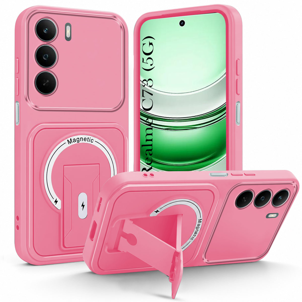For Realme C73 Back Case Cover Metallic (Hybrid Armor Kickstand | MagSafe Compatible | Camera Protection Shockproof)