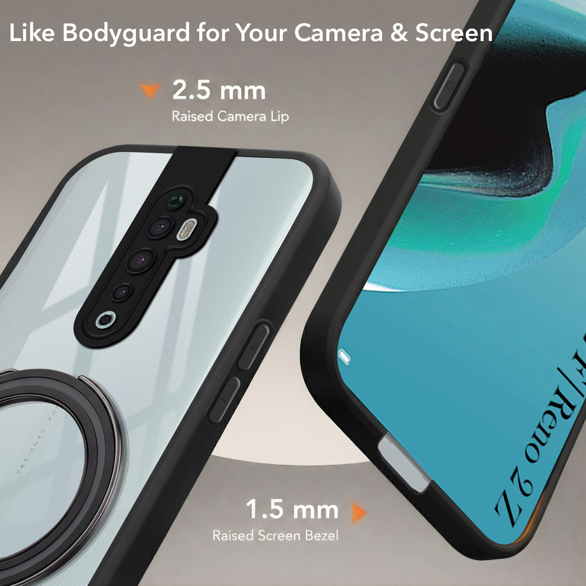 For Oppo Reno2 Z | Reno 2Z | Reno 2F | 2 F Back Cover Case (Kick Stand Ring Holder | Life time Anti Yellow | Camera Protection)