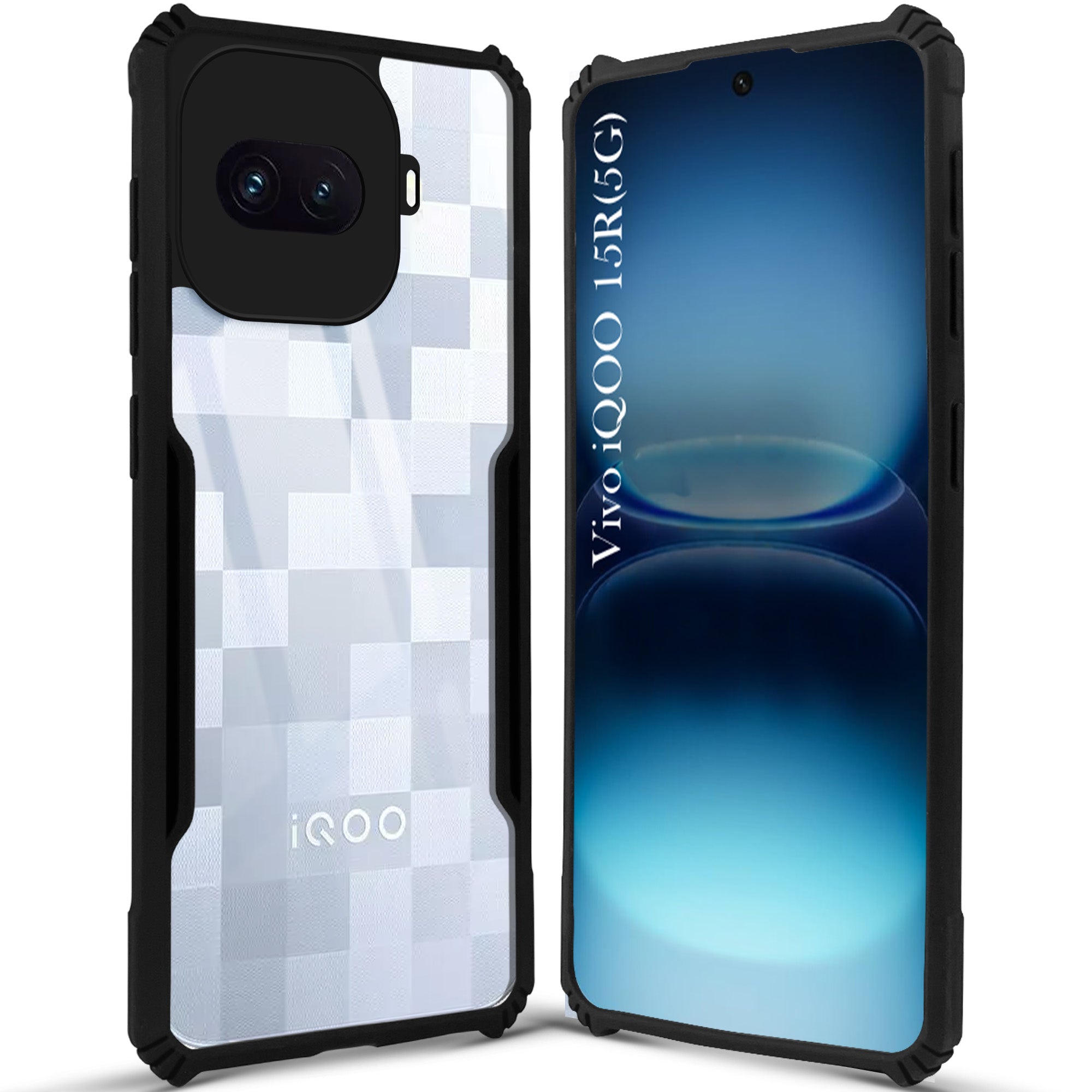 For Vivo iQOO 15R 5G Back Cover Case Hybrid (Shockproof with Polycarbonate Clear Panel | Professional Black)