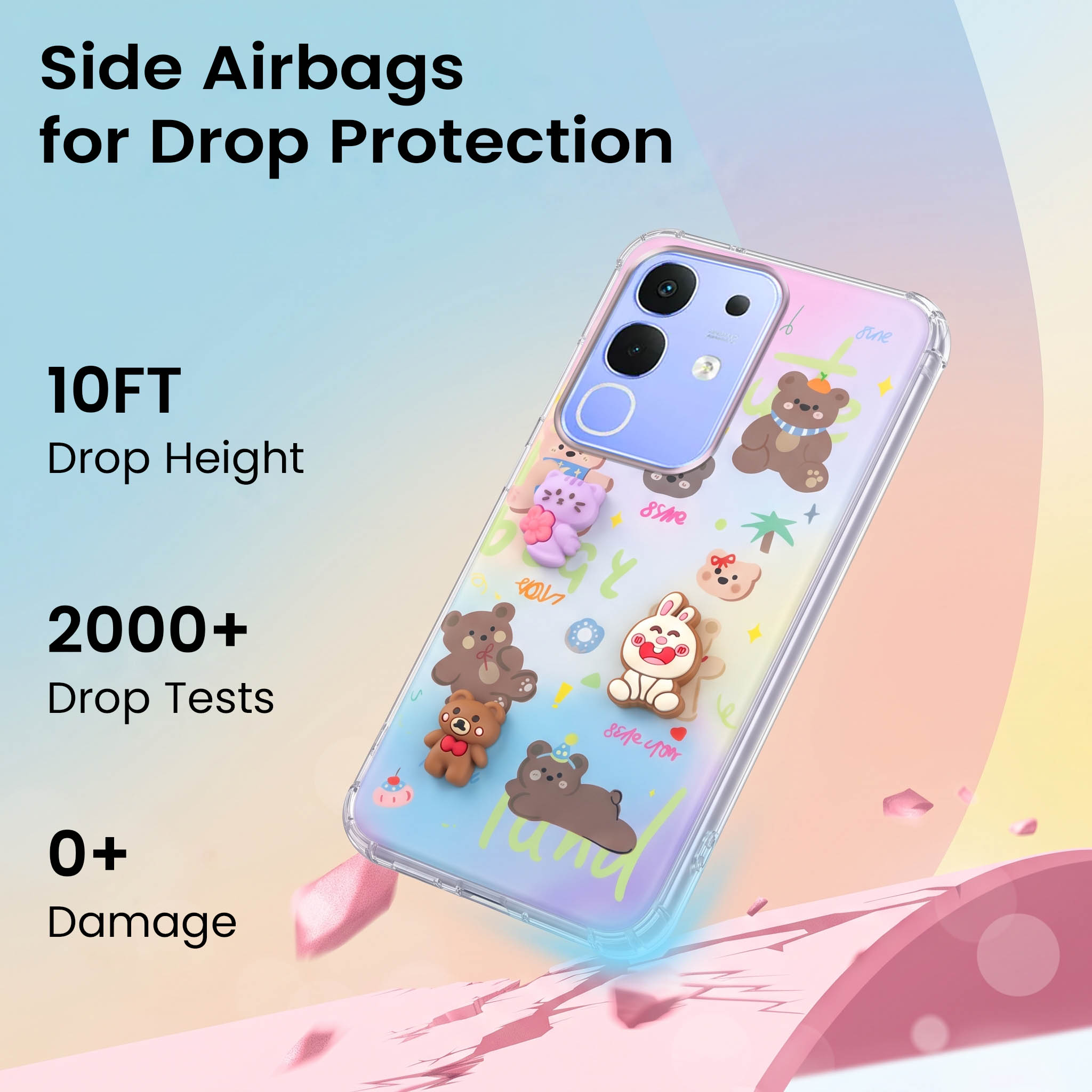 For Vivo iQOO Z10x Back Cover Case (3D Cute Cartoons | Hard Back Side Soft | Matte Premium Finish | HD Printing)