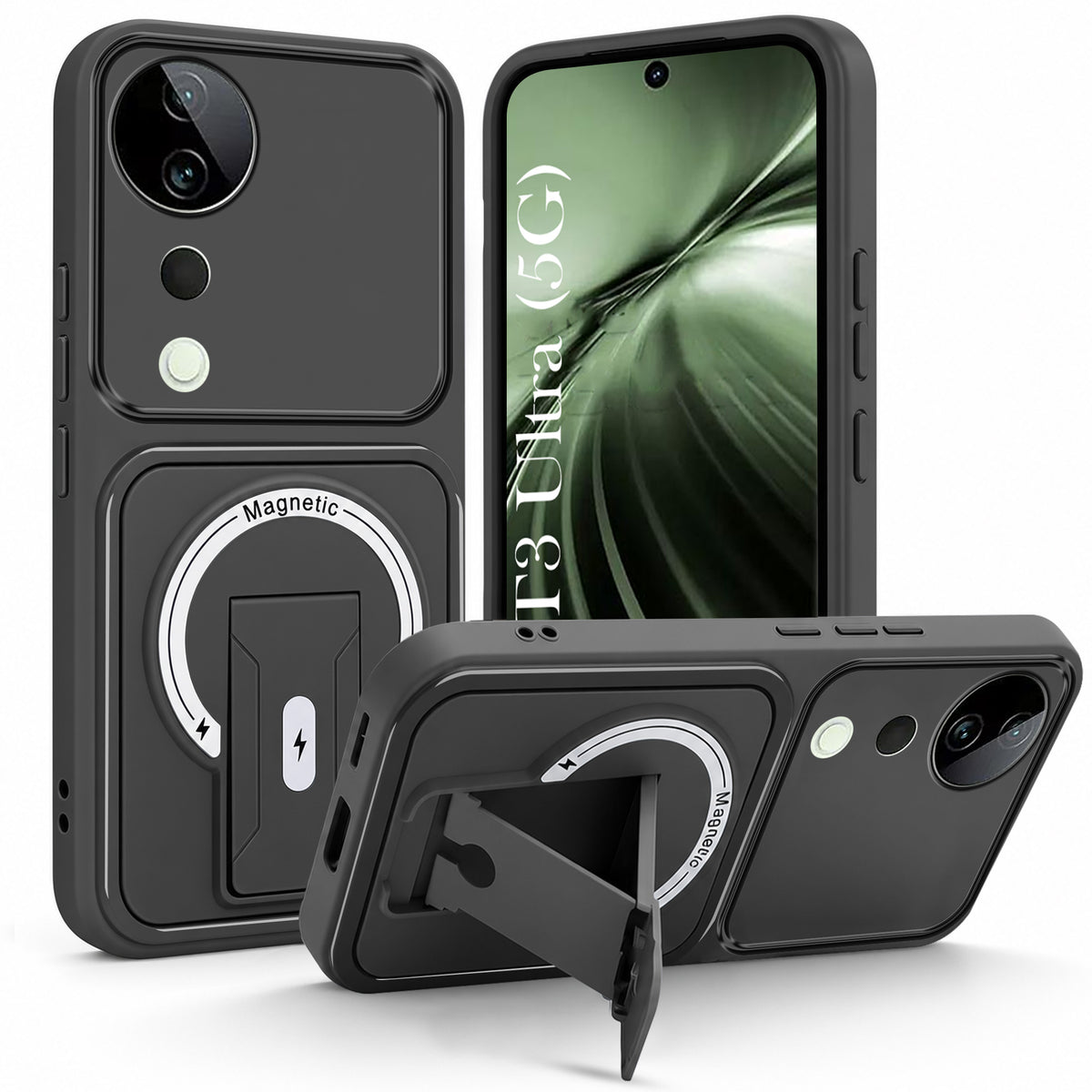For Vivo T3 Ultra Back Case Cover Metallic (Hybrid Armor Kickstand | MagSafe Compatible | Camera Protection Shockproof)