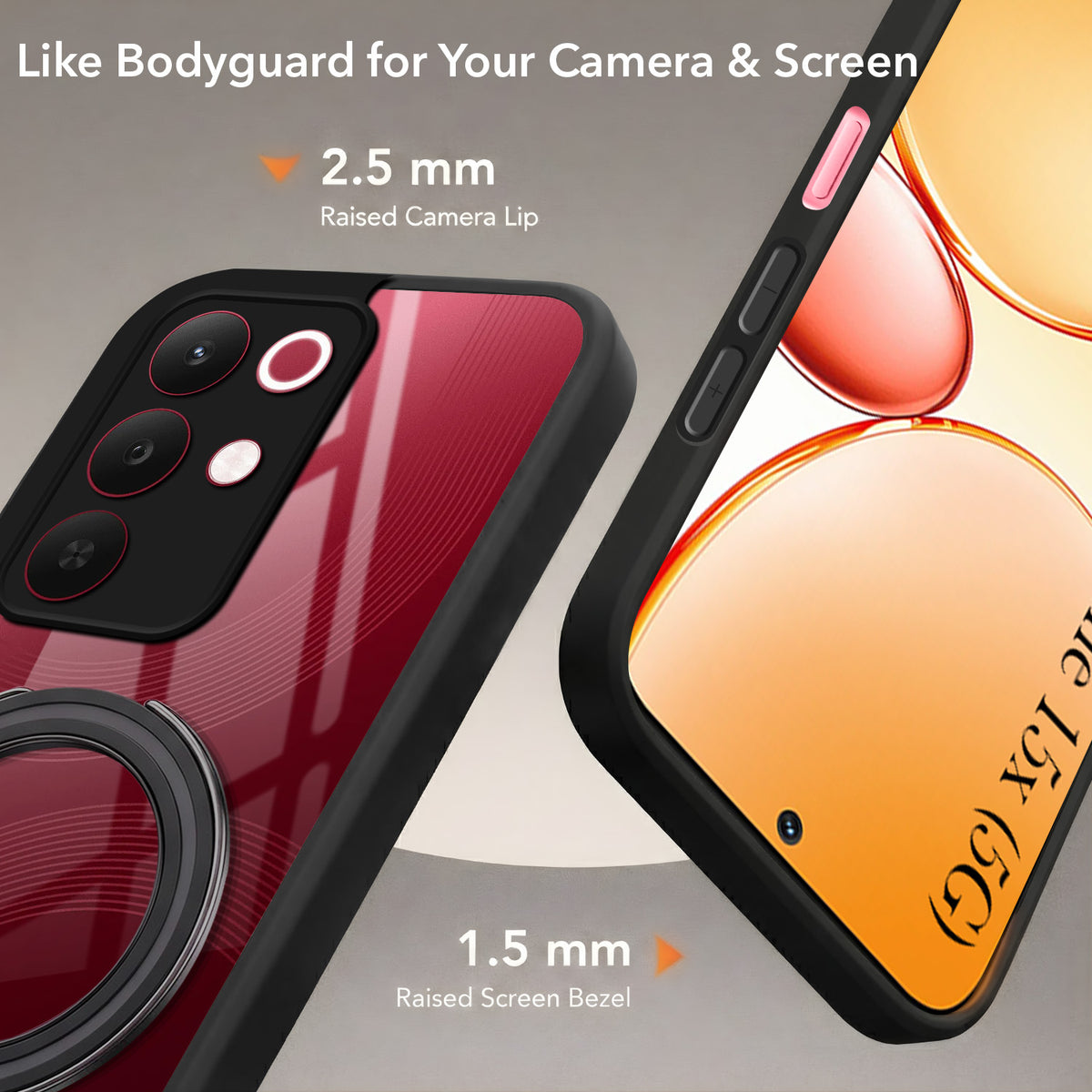 For Realme 15X Back Cover Case (Kick Stand Ring Holder | Life time Anti Yellow | Camera Protection)