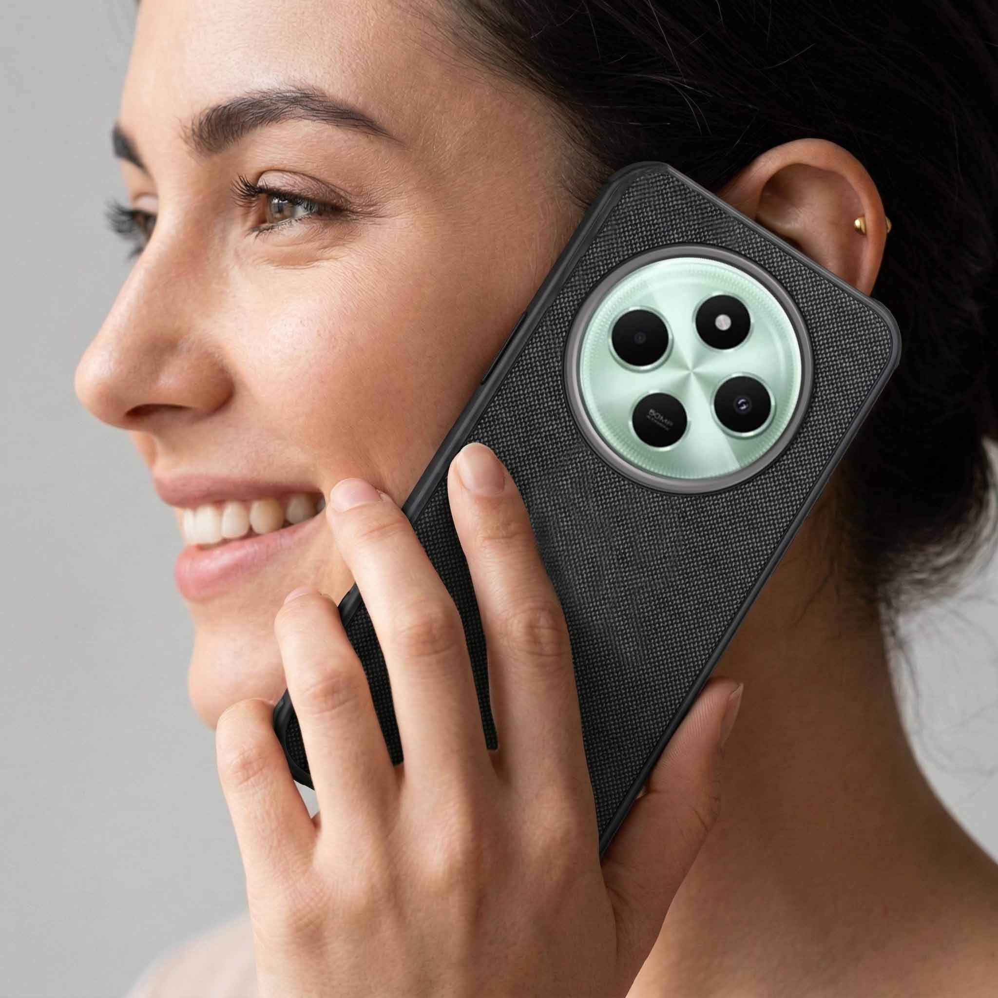 For Poco C75 | Poco M7 Combo with Back Cover and 9H Tempered Glass (Textured Grip Design | Micro-Fiber Cloth Inside | Oleophobic Coating Screen Glass)