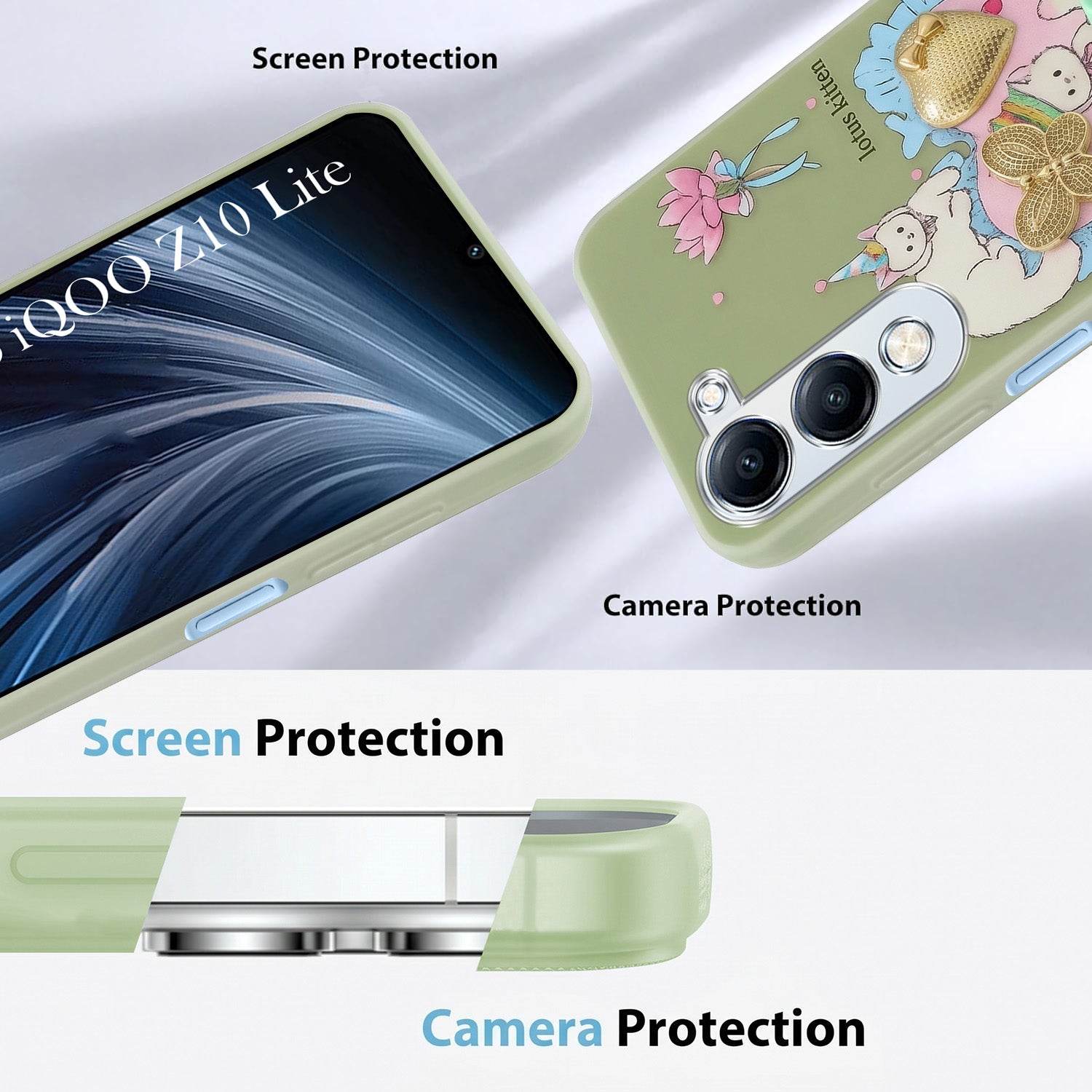 For Vivo iQOO Z10 Lite Back Cover Case (3D Cute Heart Strap Holder | Camera Protection | Designer Girls Print)