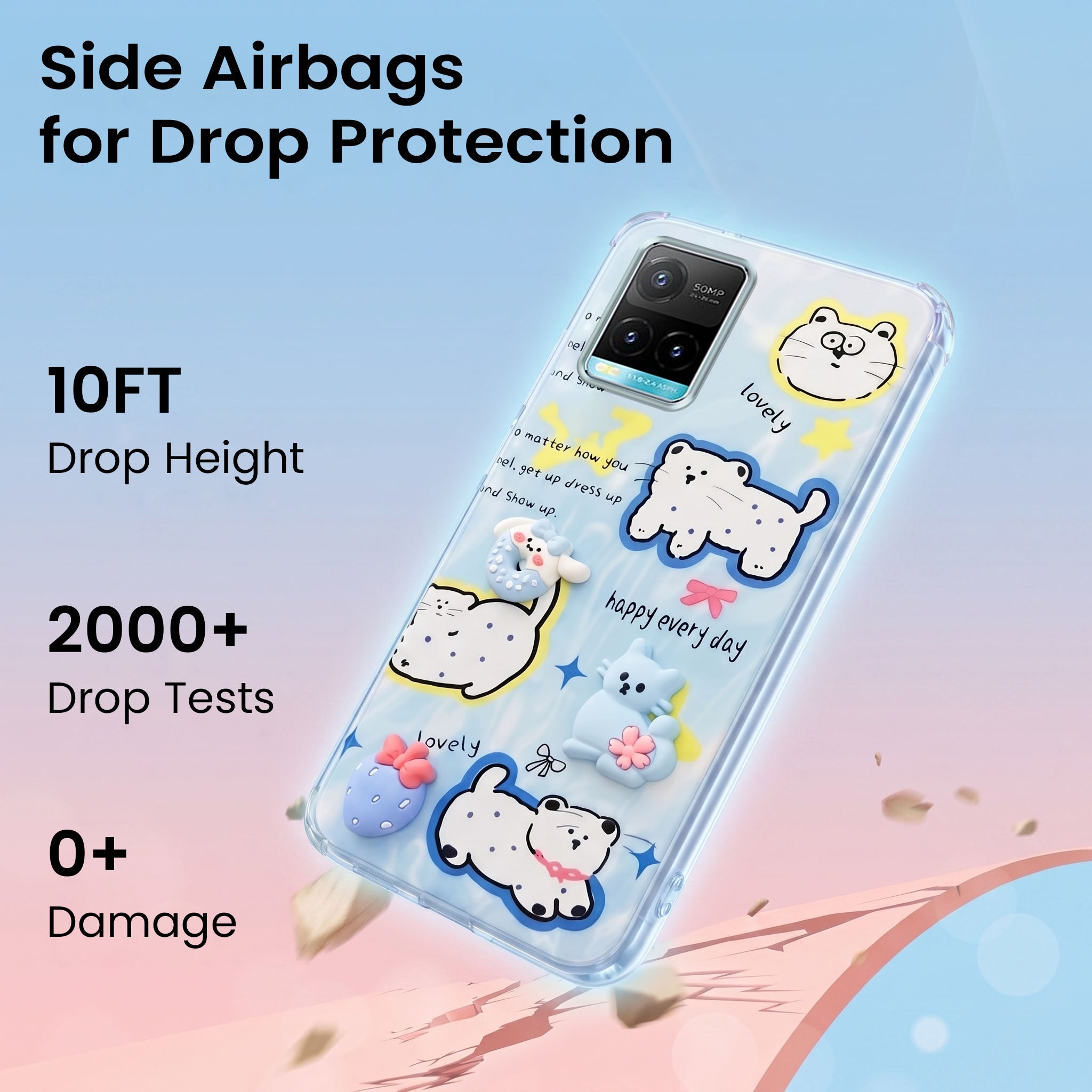 For Vivo Y33s Back Cover Case (3D Cute Cartoons | Hard Back Side Soft | Matte Premium Finish | HD Printing)
