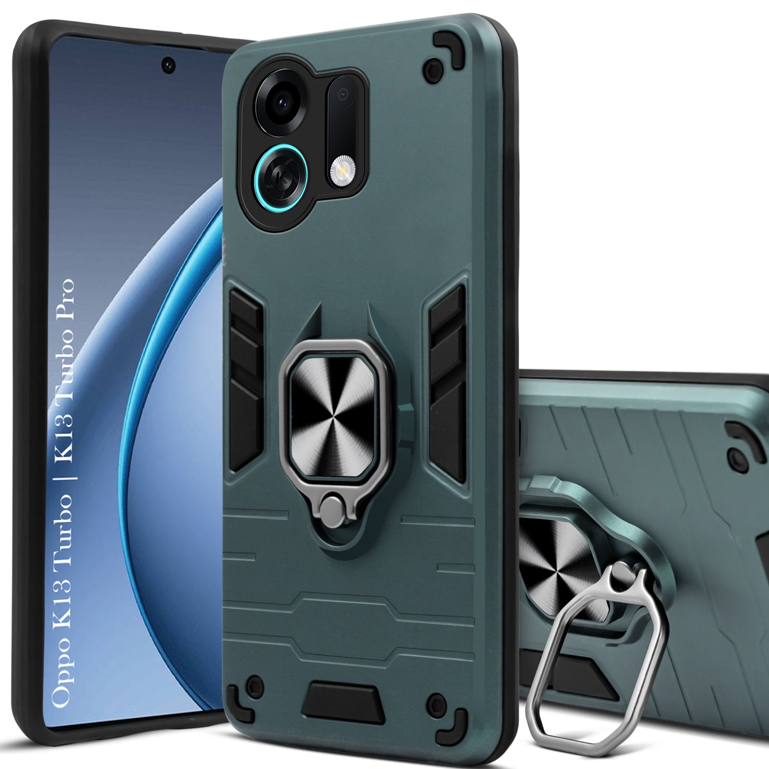 For Oppo K13 Turbo | Oppo K13 Turbo Pro Back Cover Case Hybrid Armor (Shockproof Dual Layer Polycarbonate |Ring Holder Kickstand)