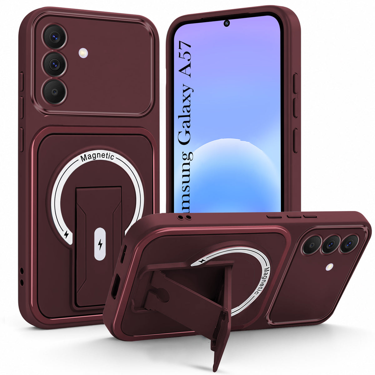 For Samsung Galaxy A57 5G Back Case Cover Metallic (Hybrid Armor Kickstand | MagSafe Compatible | Camera Protection Shockproof)