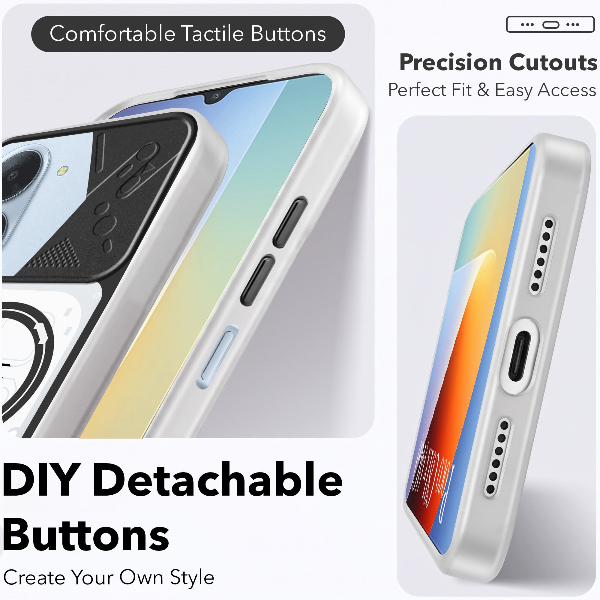 For Poco C81x Metallic Back Cover Case (Metallic Camera Protection & Buttons | Translucent Milky Shade | Hard Polycarbonate)