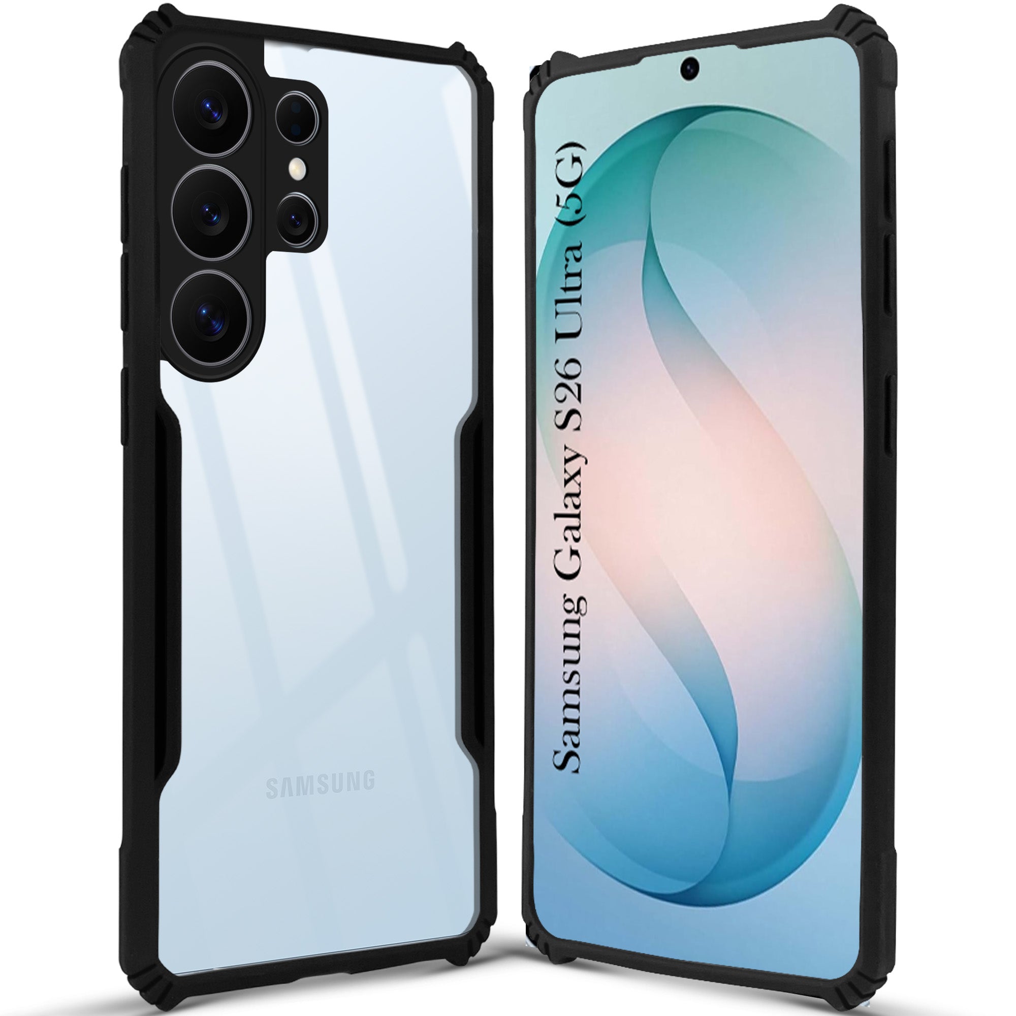 For Samsung Galaxy S26 Ultra Back Cover Case Hybrid (Shockproof with Polycarbonate Clear Panel | Professional Black)