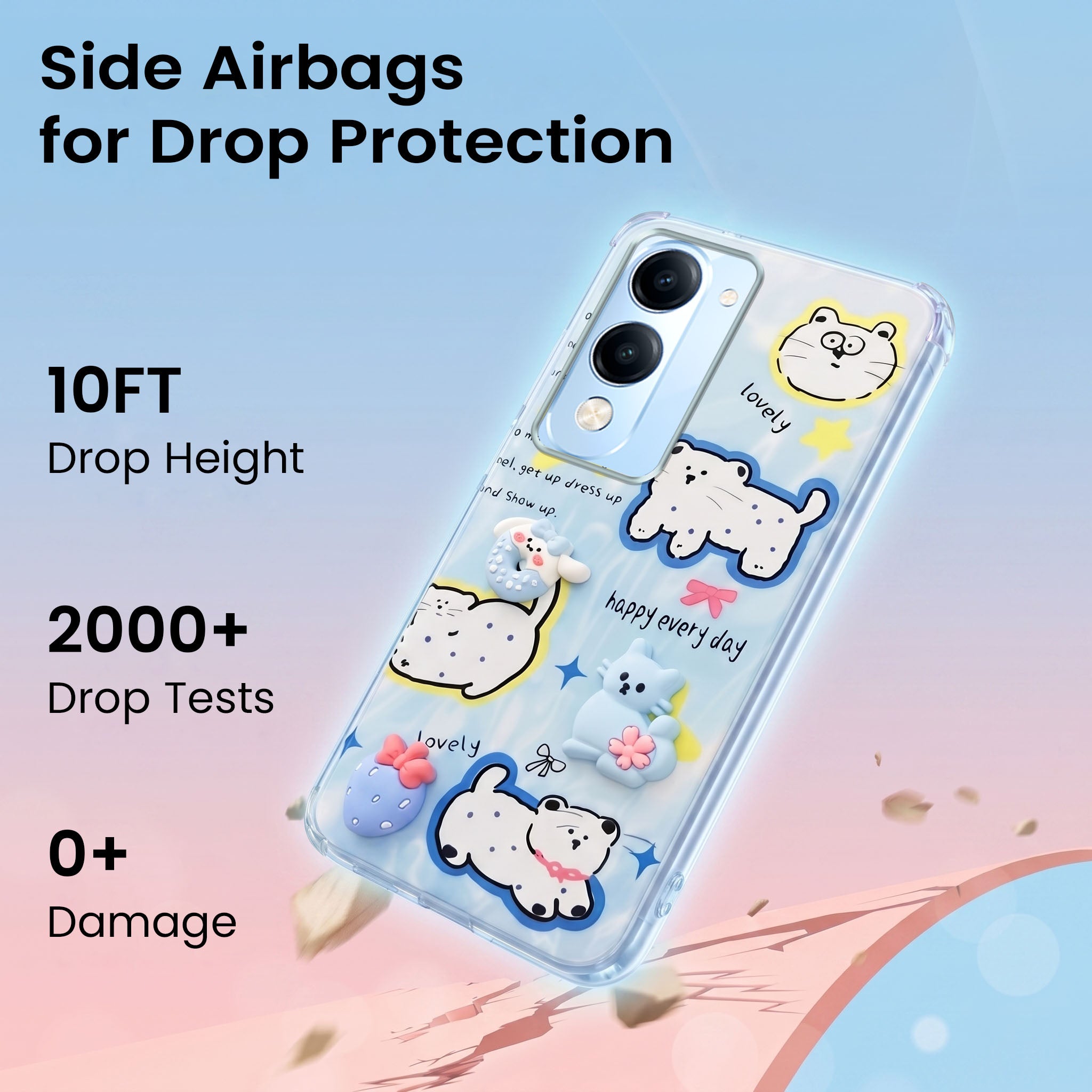 For Vivo iQOO Z10 Lite Back Cover Case (3D Cute Cartoons | Hard Back Side Soft | Matte Premium Finish | HD Printing)