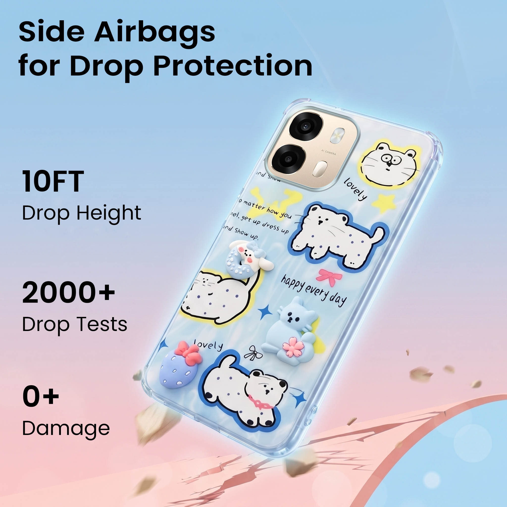 For Oppo A6 Pro Back Cover Case (3D Cute Cartoons | Hard Back Side Soft | Matte Premium Finish | HD Printing)
