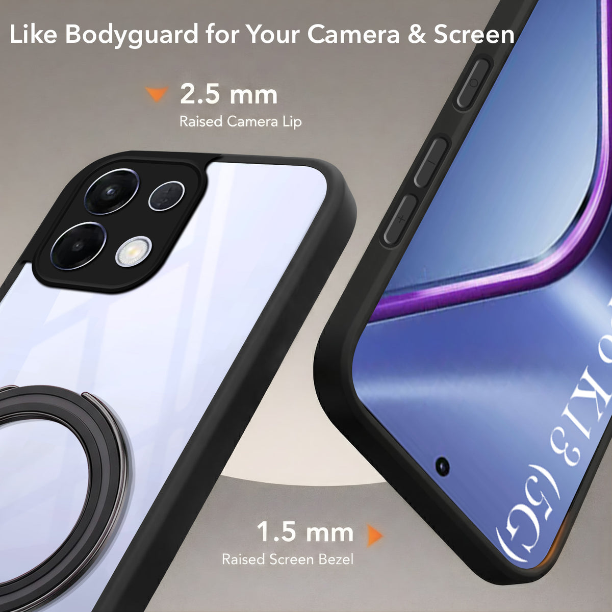 For Oppo K13 Back Cover Case (Kick Stand Ring Holder | Life time Anti Yellow | Camera Protection)