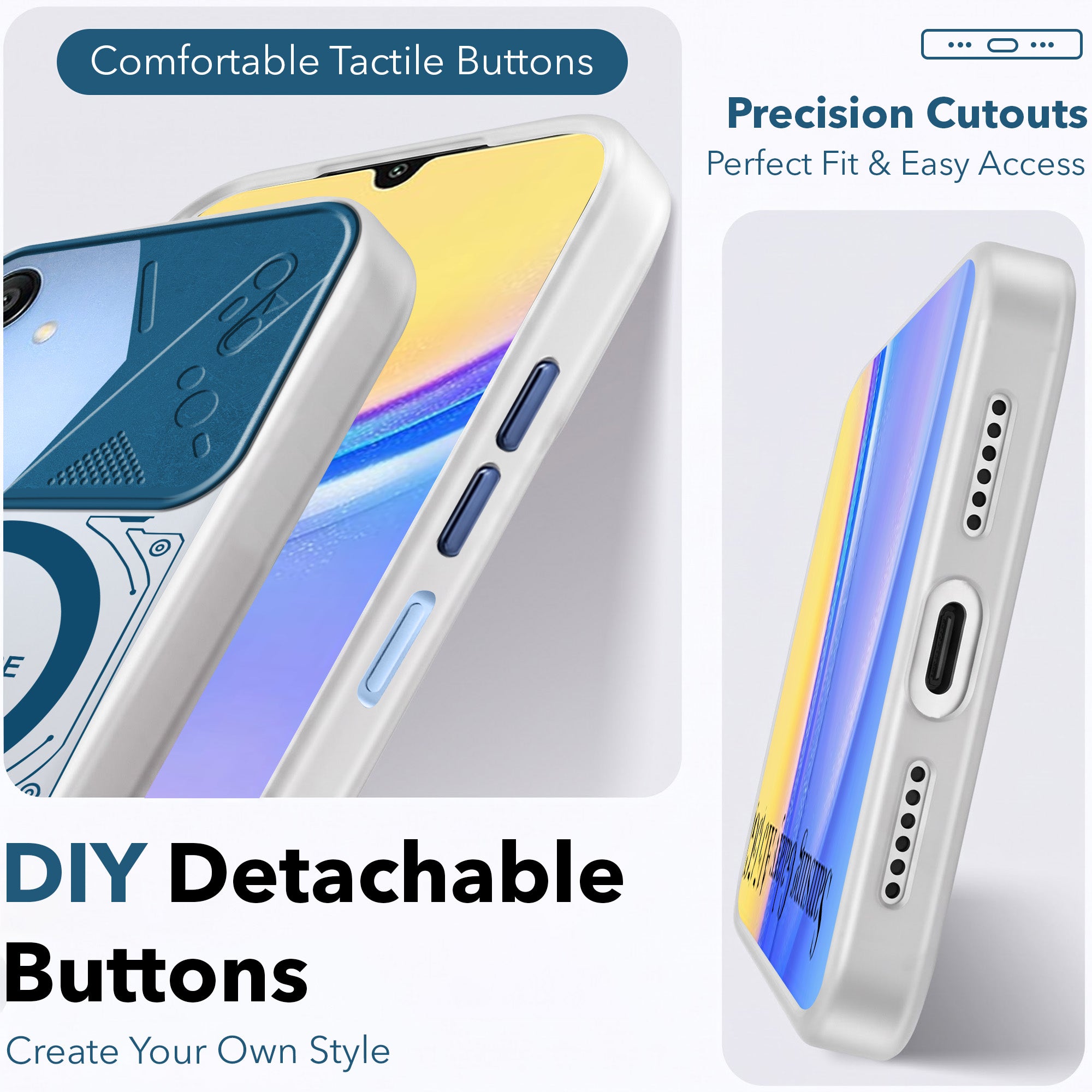 For Samsung Galaxy A15 5G Metallic Back Cover Case (Metallic Camera Protection & Buttons | Translucent Milky Shade | Hard Polycarbonate)