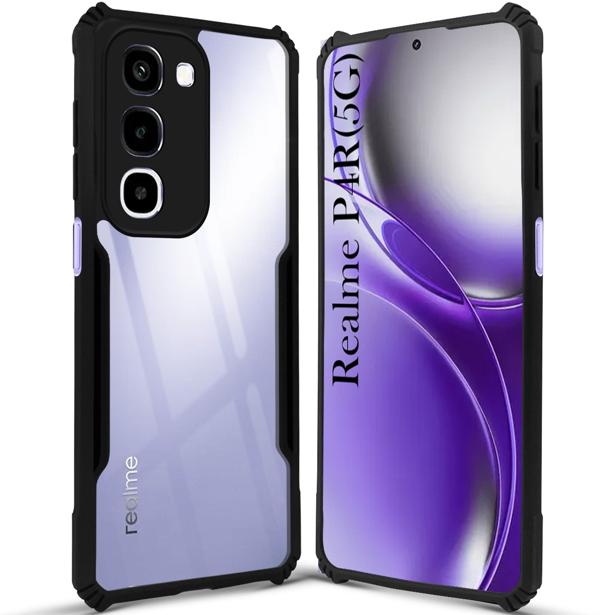 For Realme P4R 5G Back Cover Case Hybrid (Shockproof with Polycarbonate Clear Panel | Professional Black)