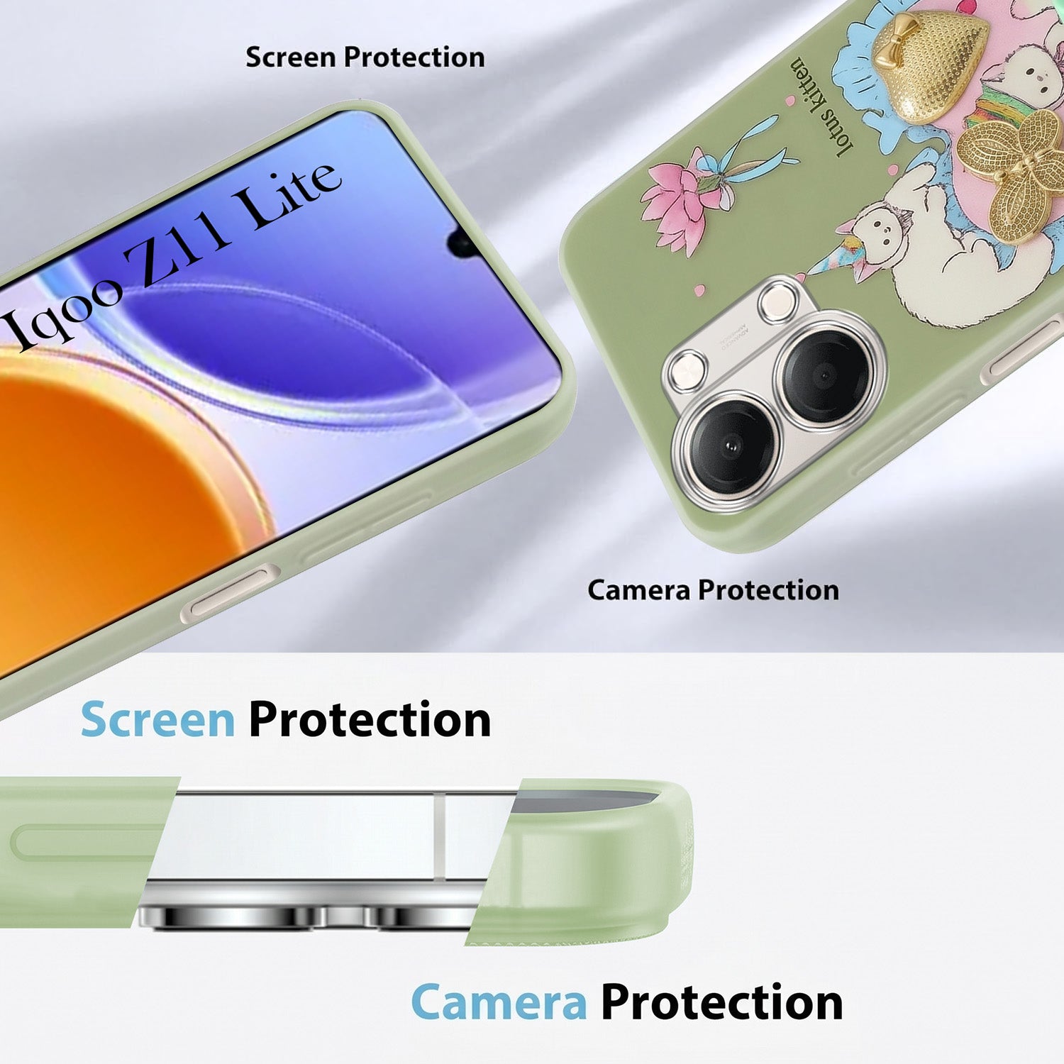 For Vivo iQOO Z11 Lite Back Cover Case (3D Cute Heart Strap Holder | Camera Protection | Designer Girls Print)