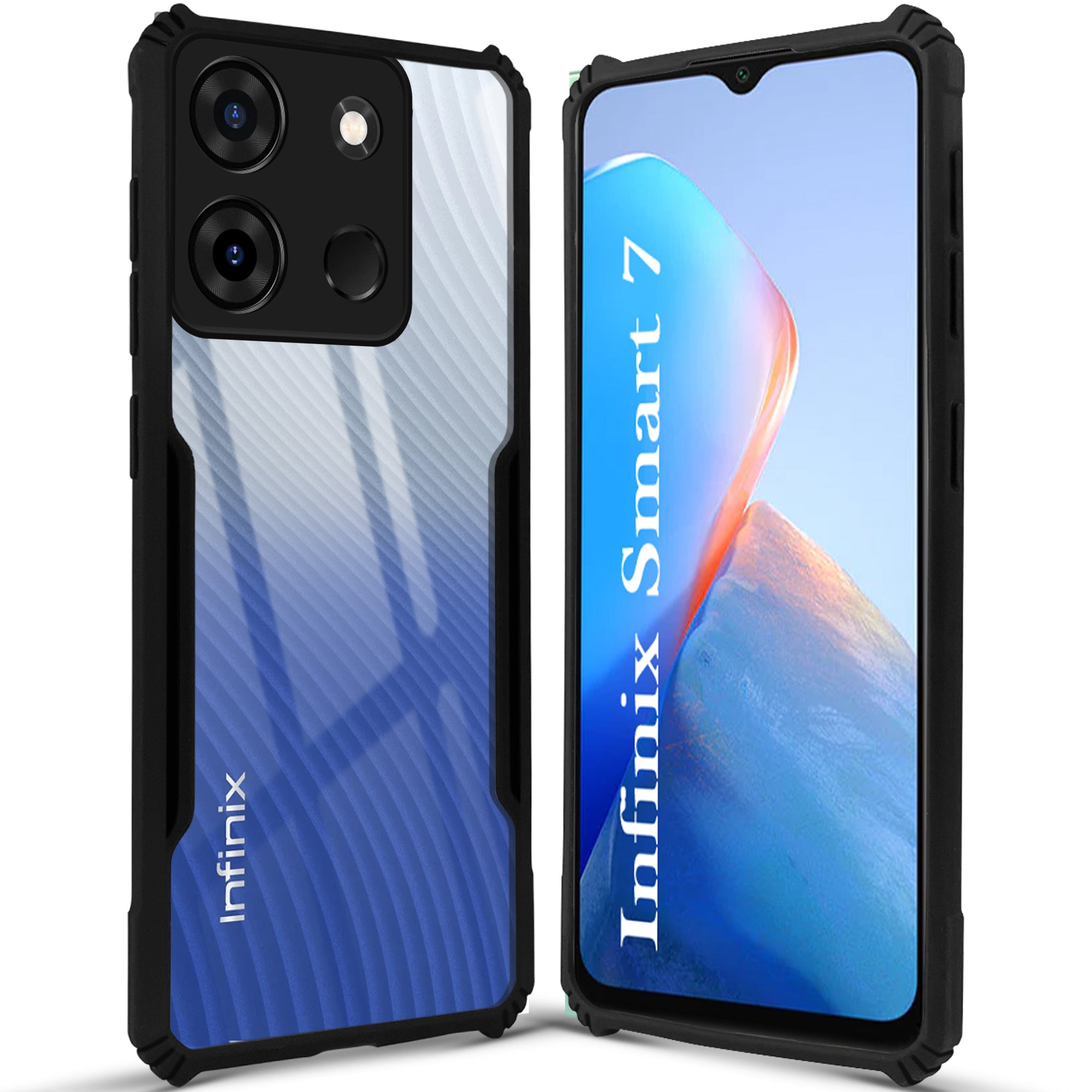 For Infinix Smart 7 Back Cover Case ( Shockproof with Polycarbonate Clear Panel | Professional Black)