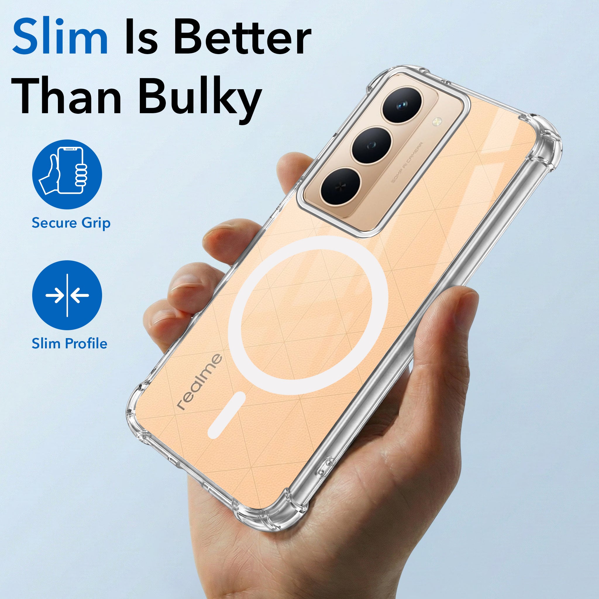For Realme P3x Back Cover Shockproof Crystal-Clear (Magsafe Wireless Support | Drop & Camera Protection | Hard Polycarbonate)