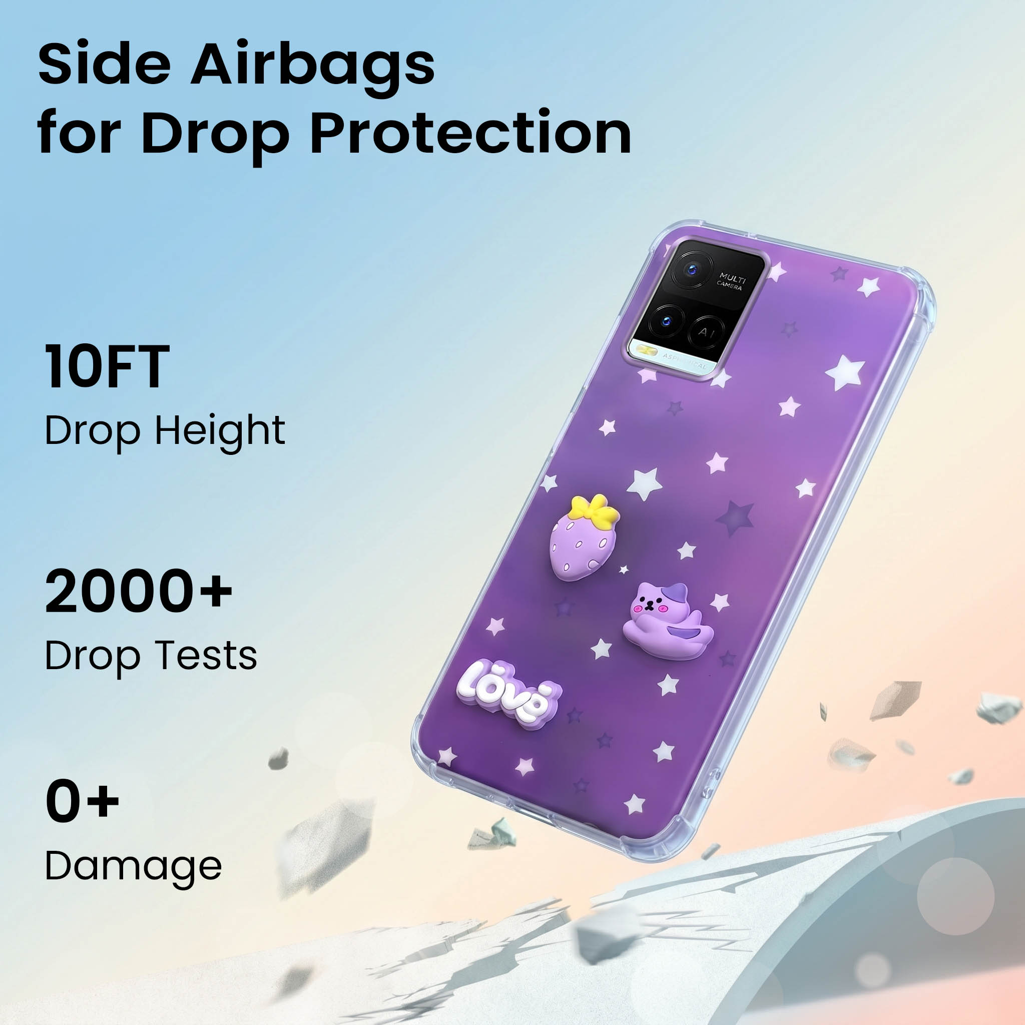 For Vivo Y21e | Vivo Y21A | Vivo Y32 Back Cover Case (3D Cute Cartoons | Hard Back Side Soft | Matte Premium Finish | HD Printing)
