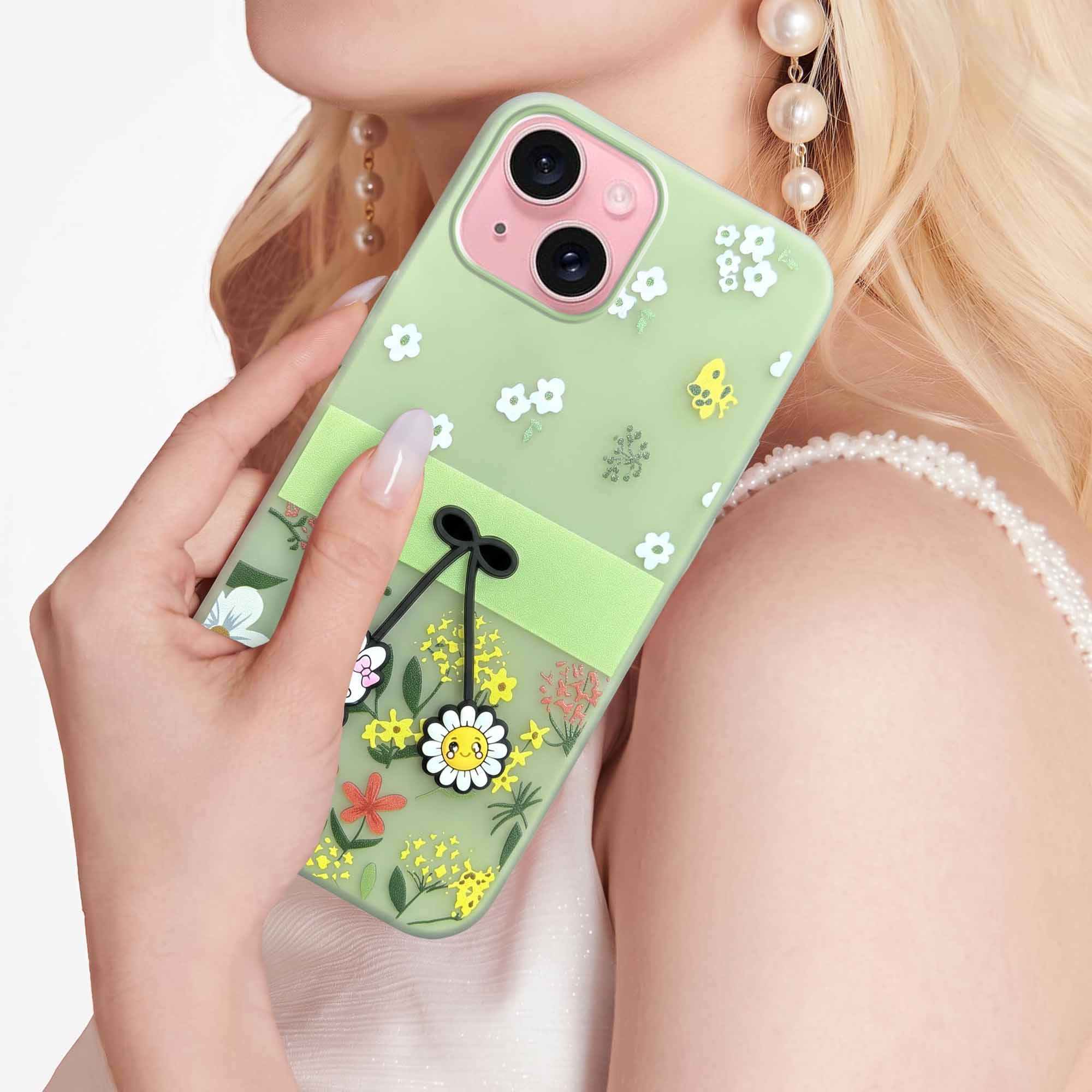 For Apple iPhone 15 Back Cover Case (3D Cute Cartoons | Hard Back Side Soft | Matte Premium Finish | HD Printing)