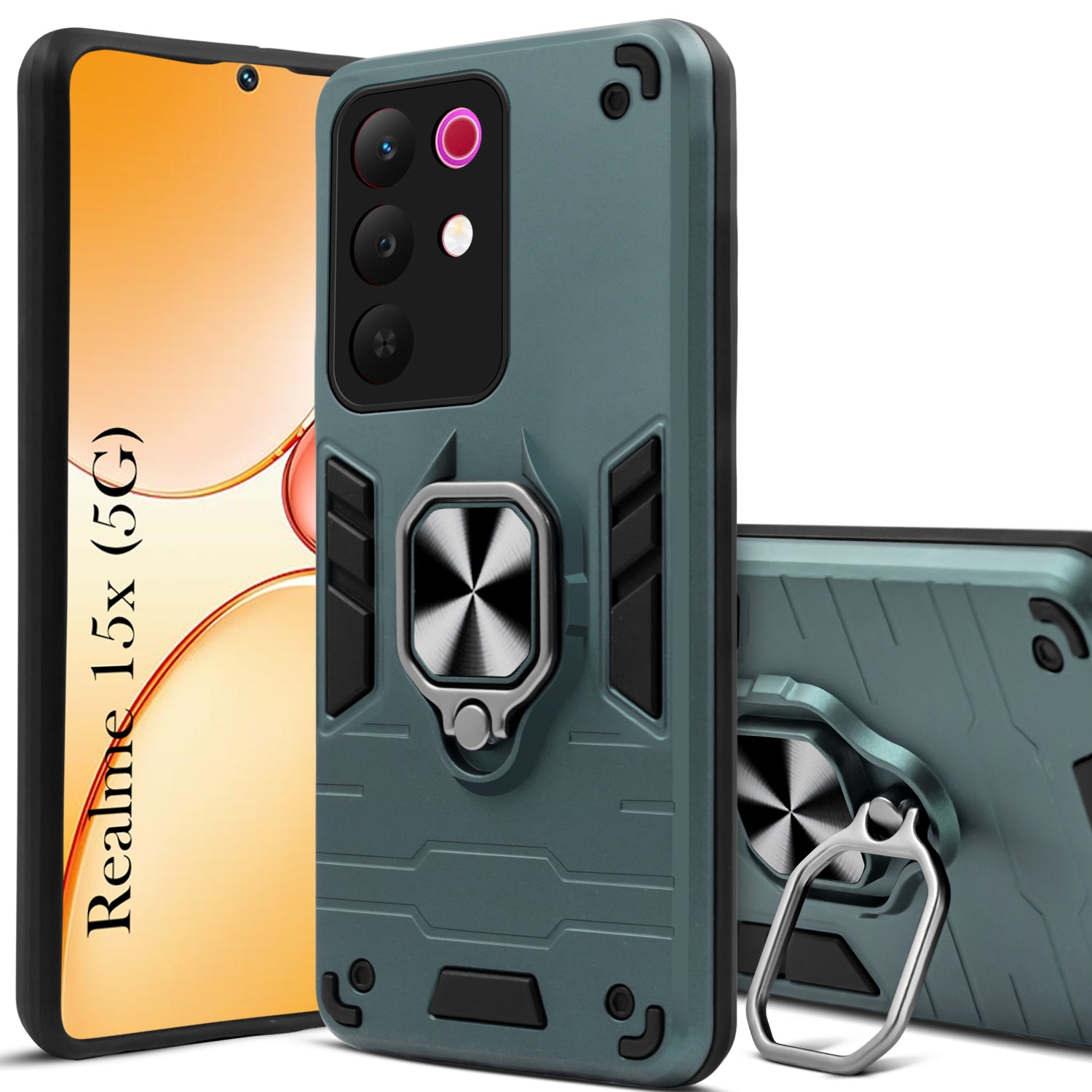 For Realme 15X Back Cover Case Hybrid Armor (Shockproof Dual Layer Polycarbonate |Ring Holder Kickstand)