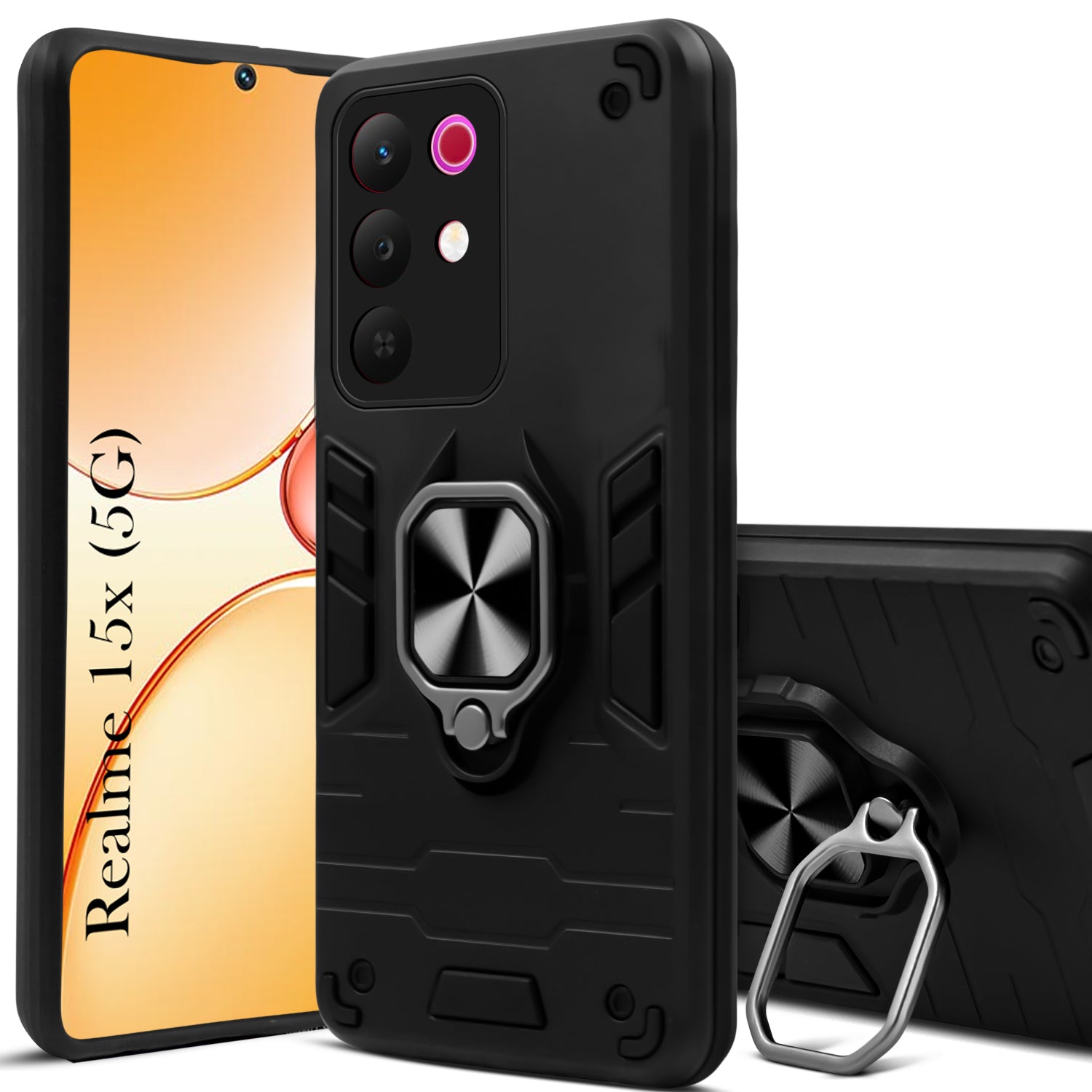 For Realme 15X Back Cover Case Hybrid Armor (Shockproof Dual Layer Polycarbonate |Ring Holder Kickstand)