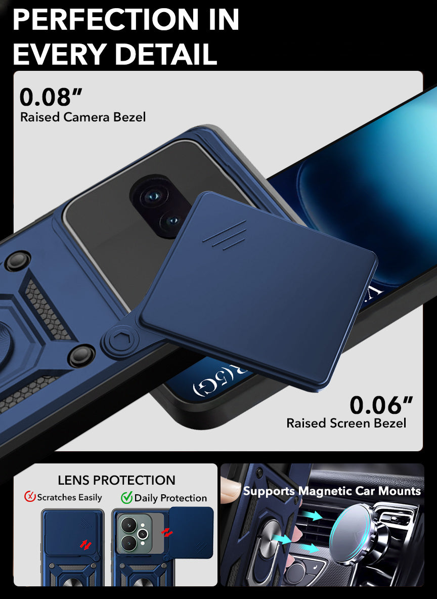 For Vivo iQOO 15R 5G Back Cover Case Hybrid Armor (Sliding Shutter Camera Protection | Polycarbonate |Ring Holder Kickstand)