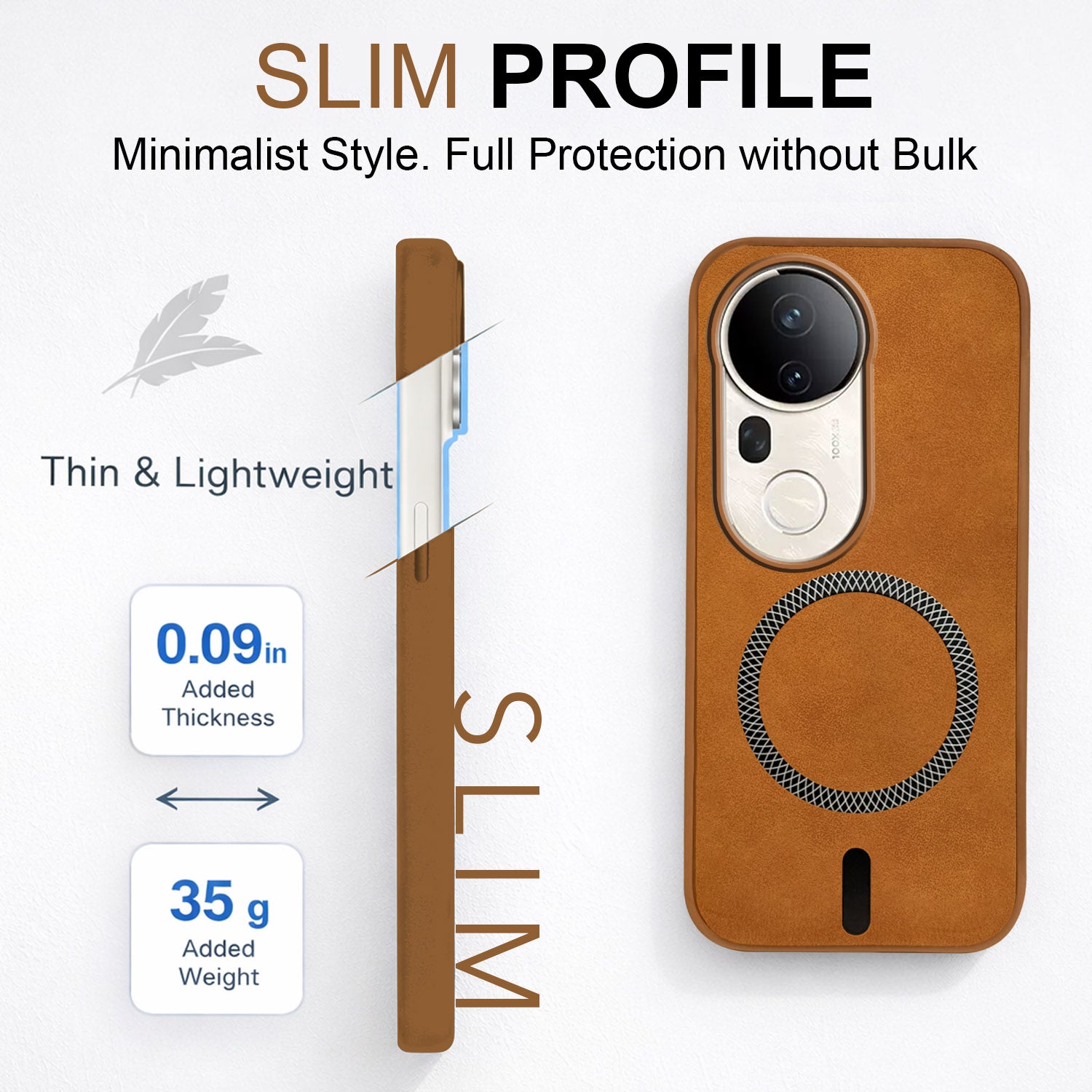 For Vivo T4 Ultra Back Cover Case Leather Finish (MagSafe Compatible Wireless Charging | Soft Touch | Camera Bump Protection)
