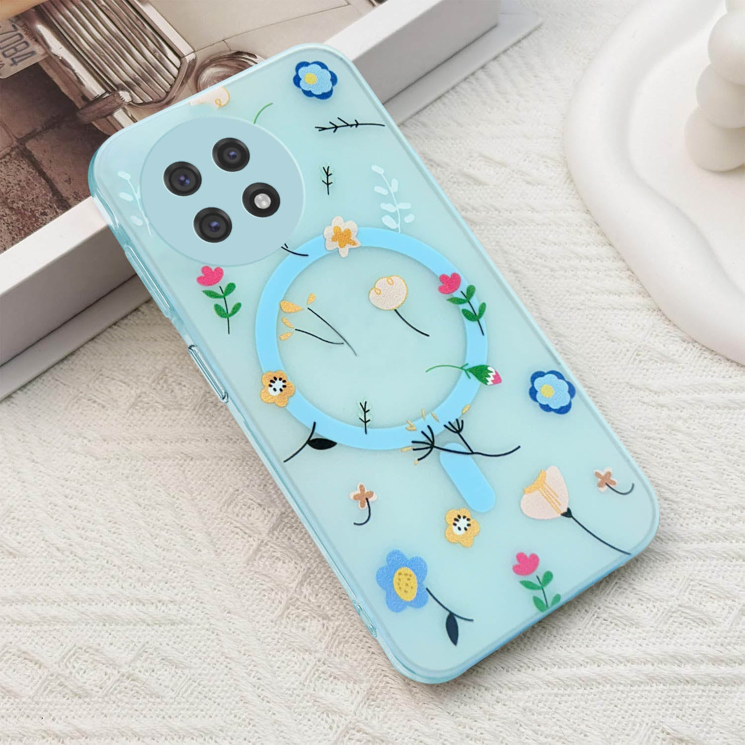 For OnePlus 13R Back Cover Case (Cute Floral Design | Flower Print for Girls | MagSafe Compatible Wireless Charging)