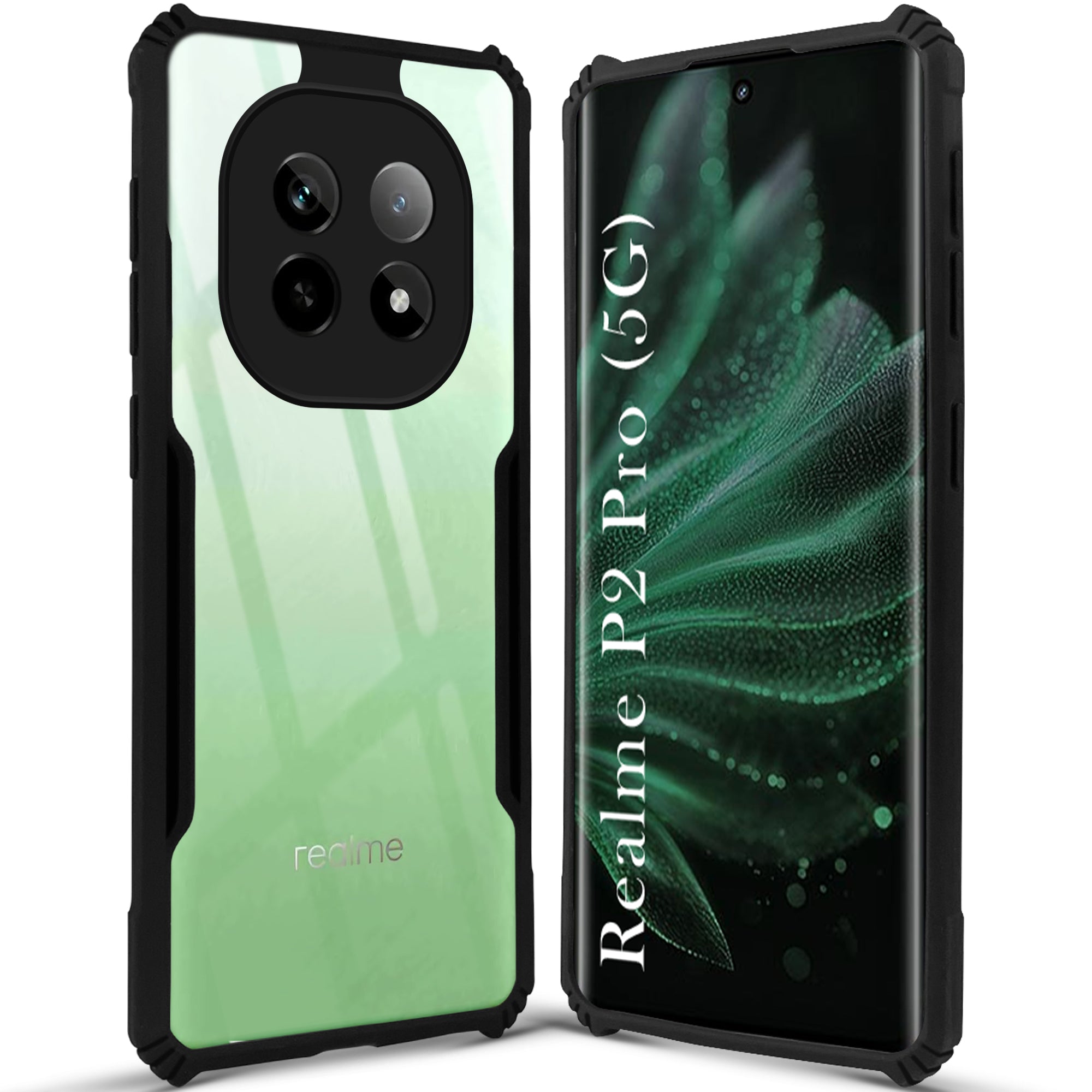For Realme P2 Pro Back Cover Case ( Shockproof with Polycarbonate Clear Panel | Professional Black)