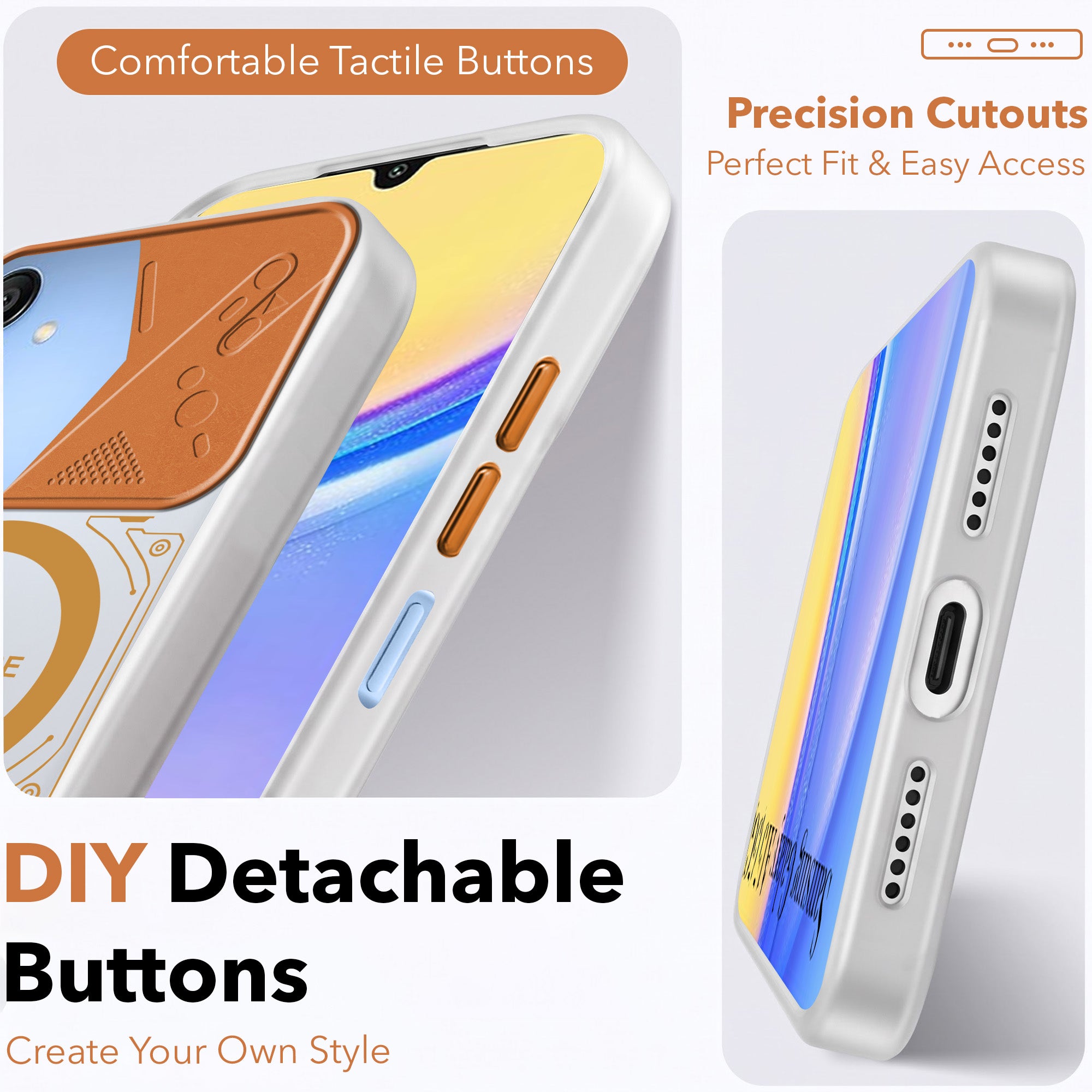For Samsung Galaxy A15 5G Metallic Back Cover Case (Metallic Camera Protection & Buttons | Translucent Milky Shade | Hard Polycarbonate)