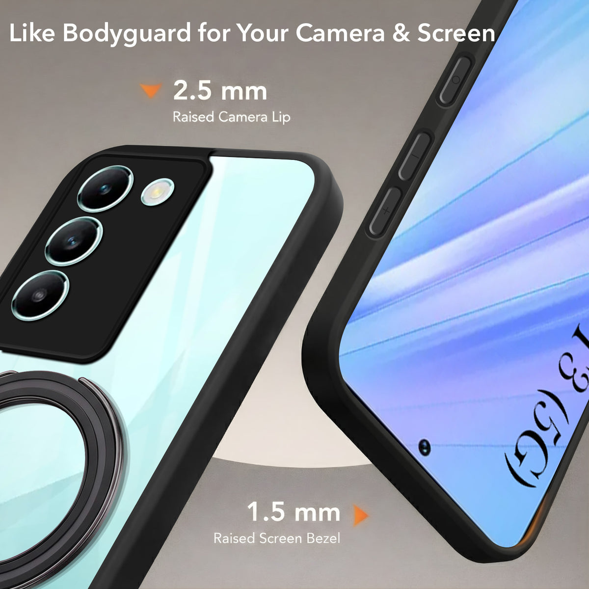 For Vivo T3 5G Back Cover Case (Kick Stand Ring Holder | Life time Anti Yellow | Camera Protection)