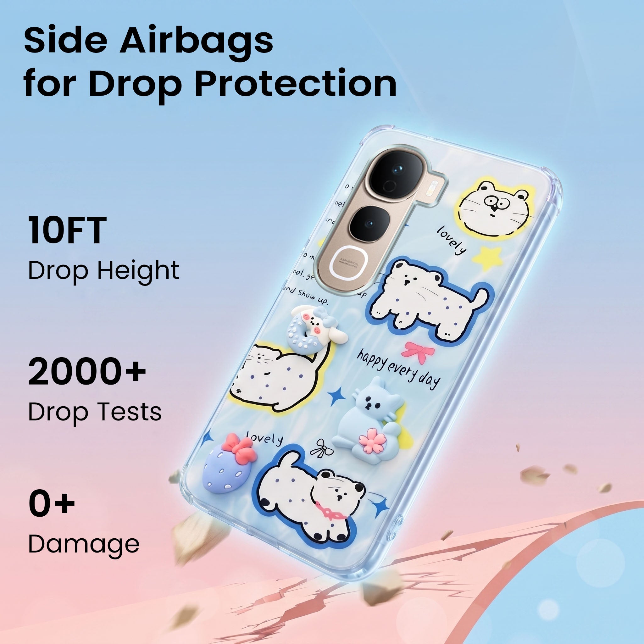 For Vivo Y400 Pro Back Cover Case (3D Cute Cartoons | Hard Back Side Soft | Matte Premium Finish | HD Printing)