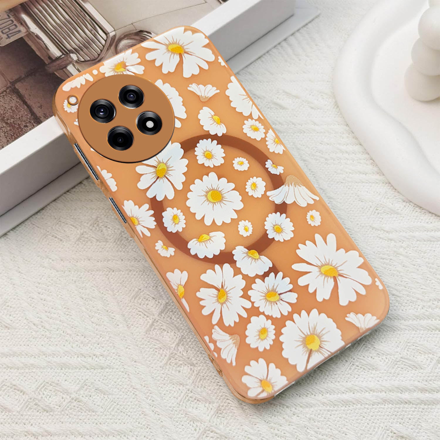 For OnePlus 12R 5G Back Cover Case (Cute Floral Design | Flower Print for Girls | MagSafe Compatible Wireless Charging)