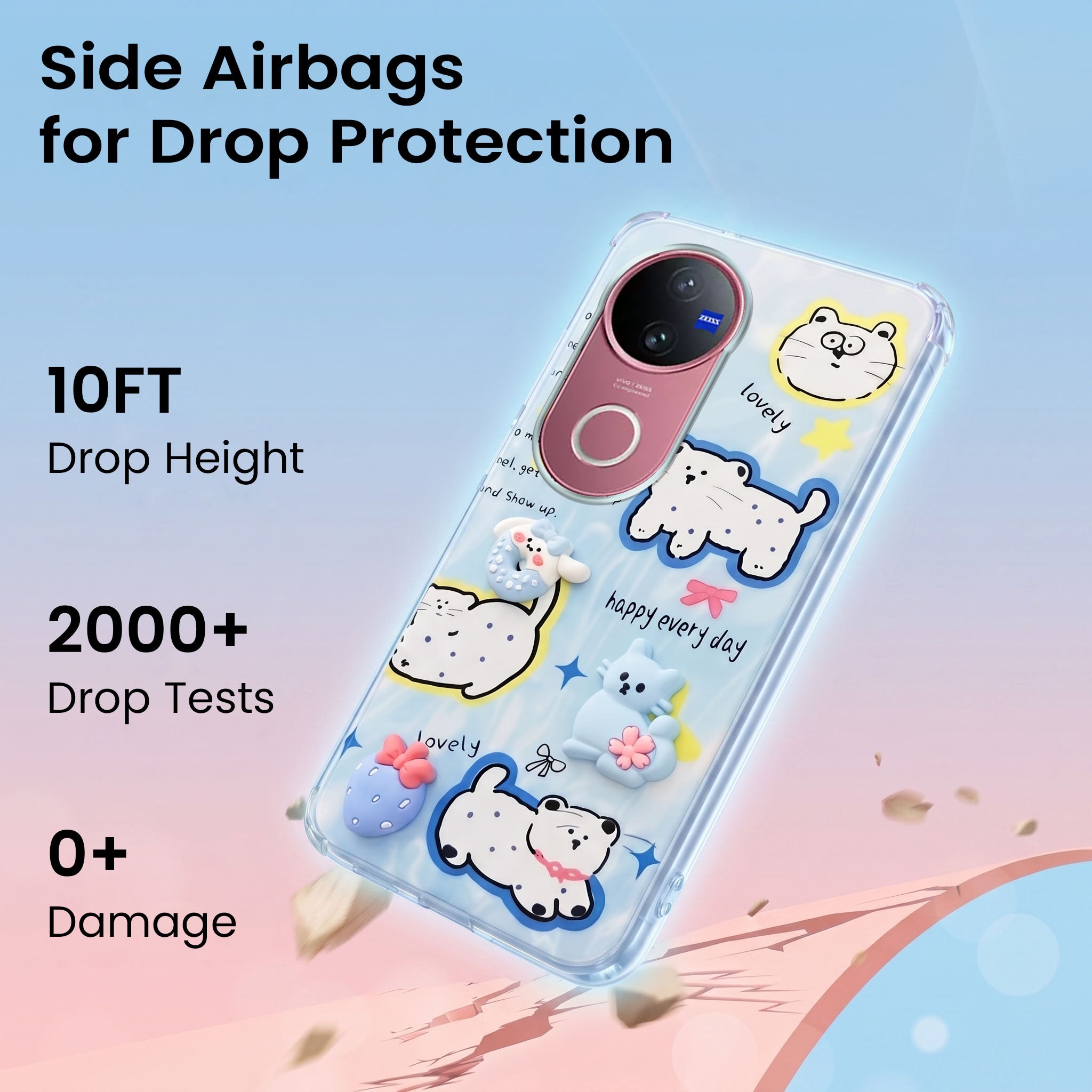 For Vivo V50 | Vivo V50e Back Cover Case (3D Cute Cartoons | Hard Back Side Soft | Matte Premium Finish | HD Printing)